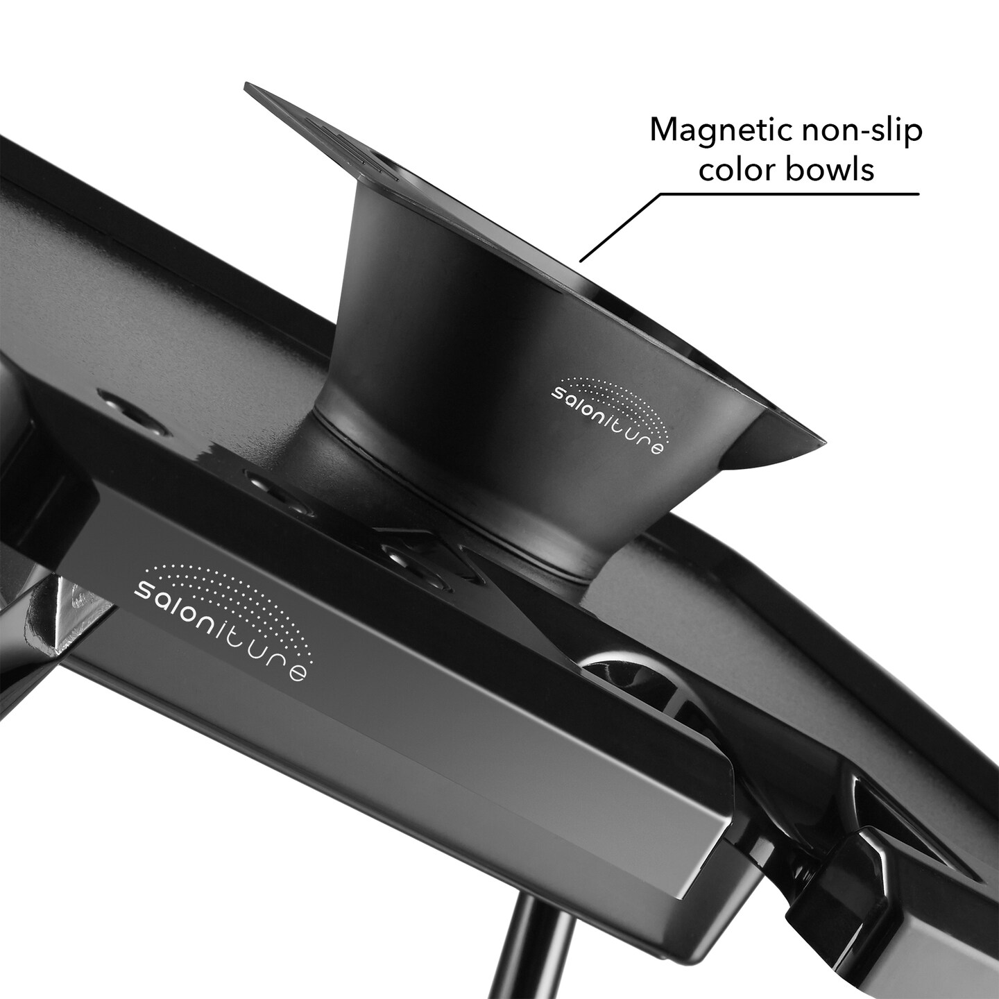 Saloniture Rolling Salon Coloring Tray - Portable Hair Stylist Trolley with Magnetic Bowls, Black