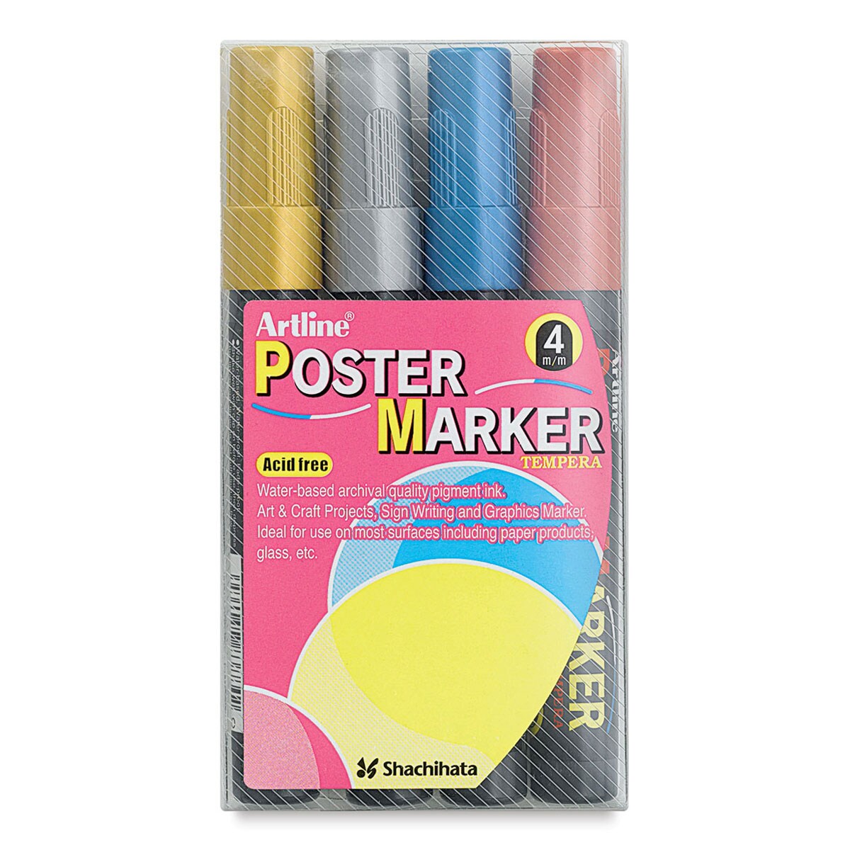 Artline Poster Markers - 4 mm Tip, Metallic Colors, Set of 4
