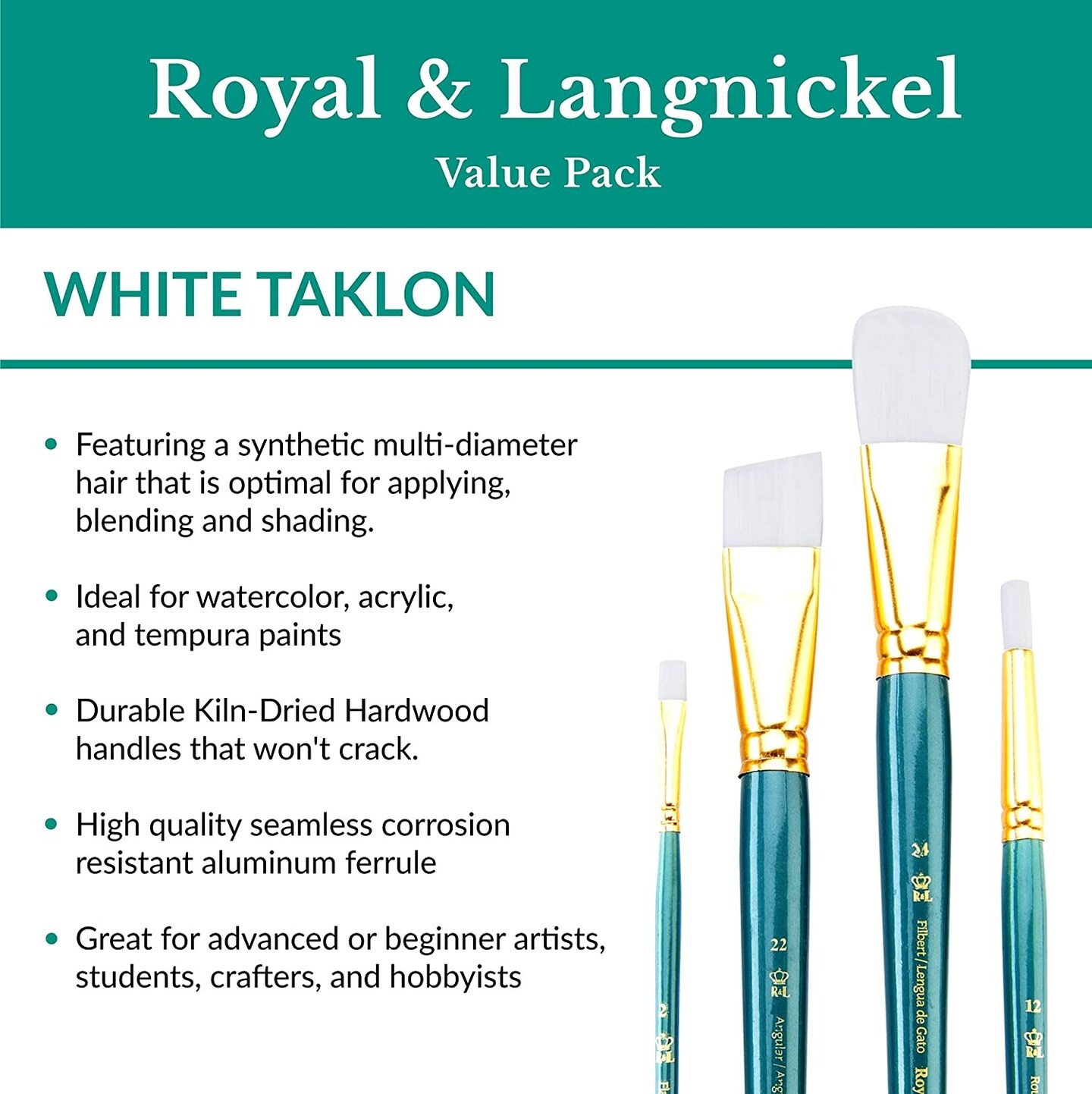 Royal & Langnickel(R) White Taklon Value Pack Brush Set-12/Pkg
