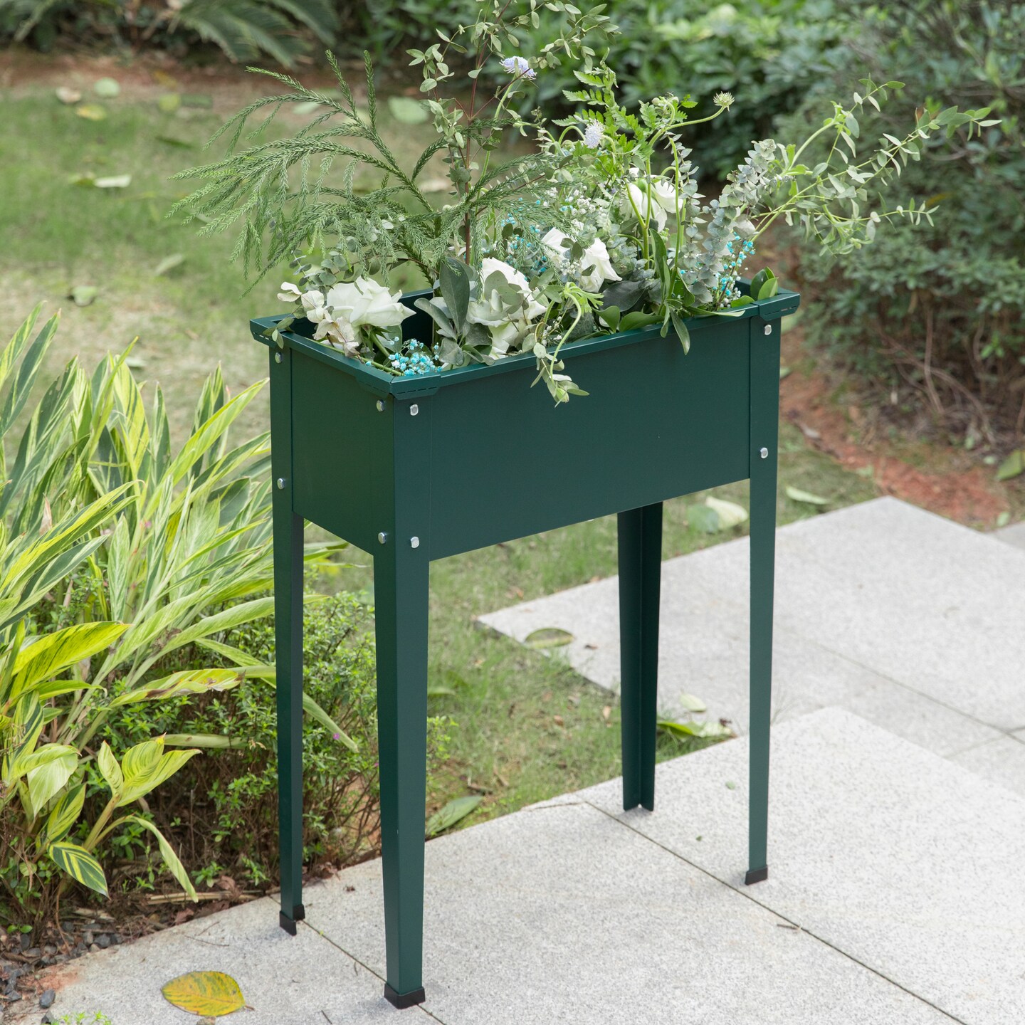 Green Freestanding Raised Garden Bed Rectangular Flower Planter