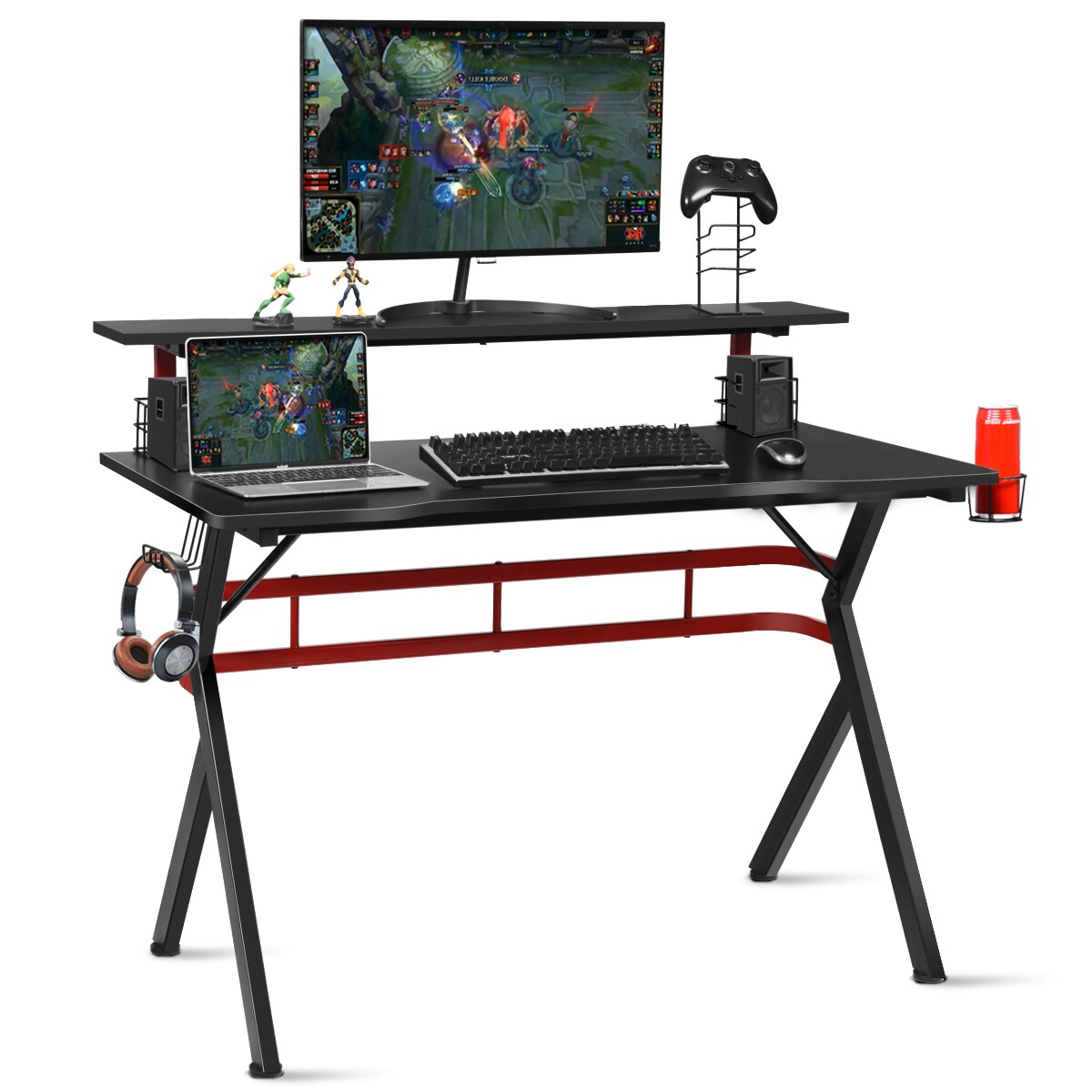 Costway Gaming Computer Desk w/ Monitor Shelf &#x26; Storage for Controller Headphone Speaker