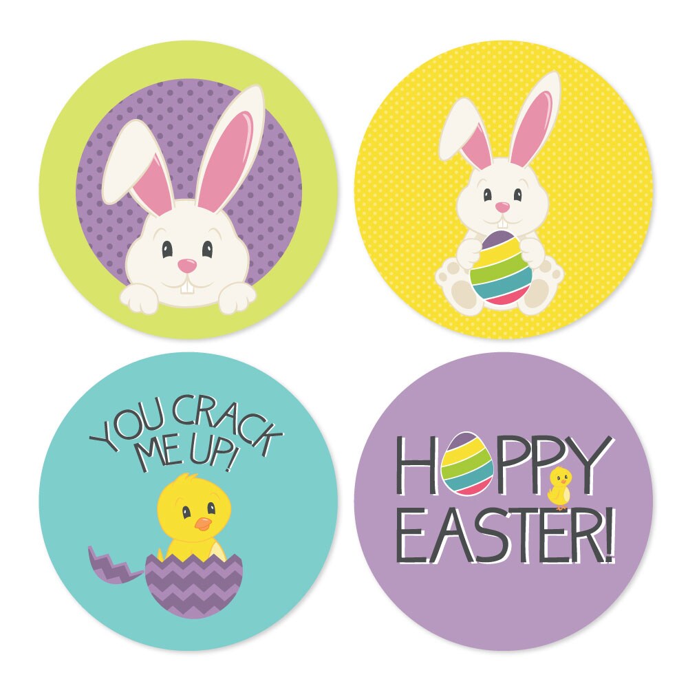 Big Dot of Happiness Hippity Hoppity - Assorted Easter Bunny Party Circle Sticker Labels - 24 Count