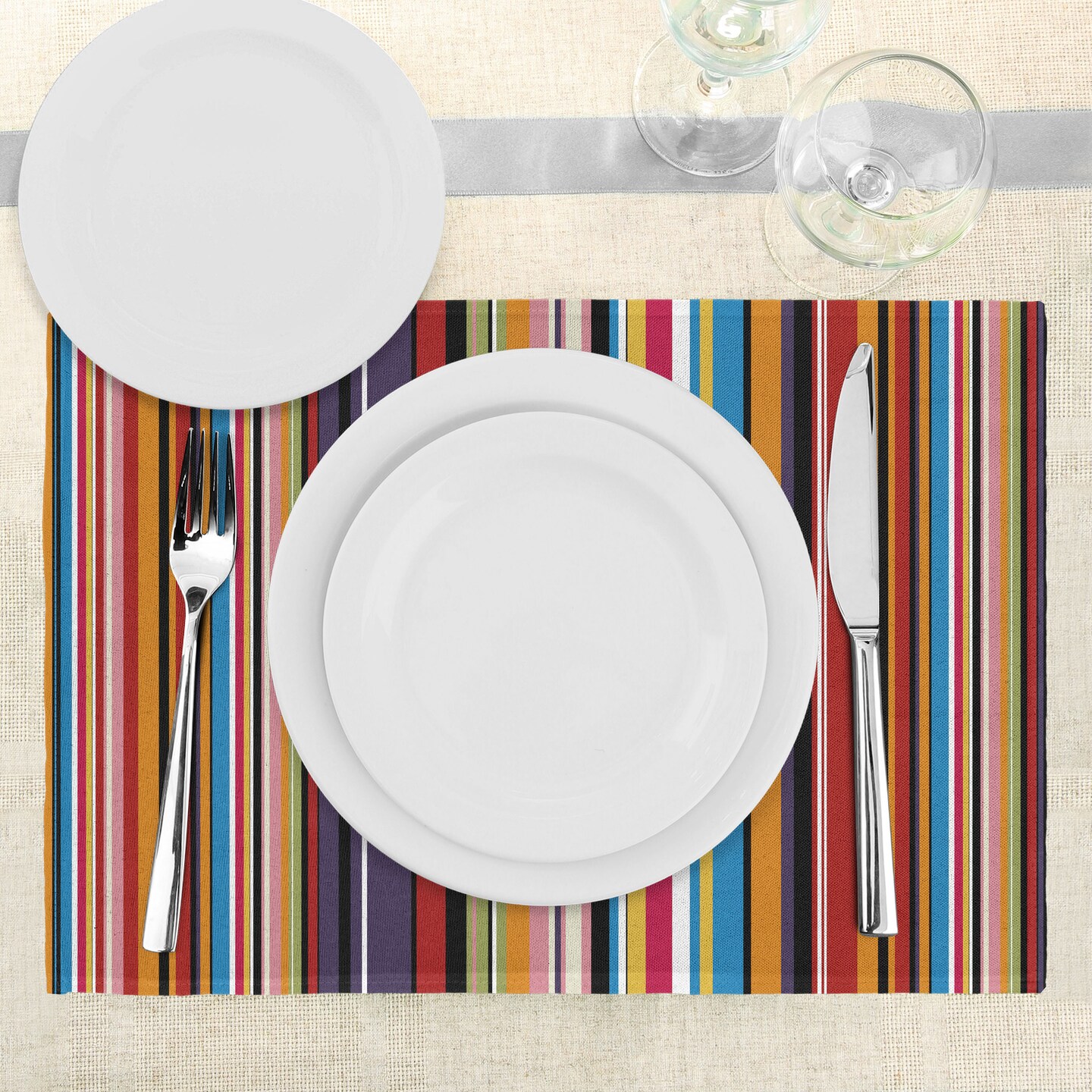 Ambesonne Abstract Place Mats Set of 4, Vibrant Colored Stripes Vertical Pattern Funky Modern Tile Illustration, Washable Fabric Placemats for Dining Table, Standard Size, Multicolor