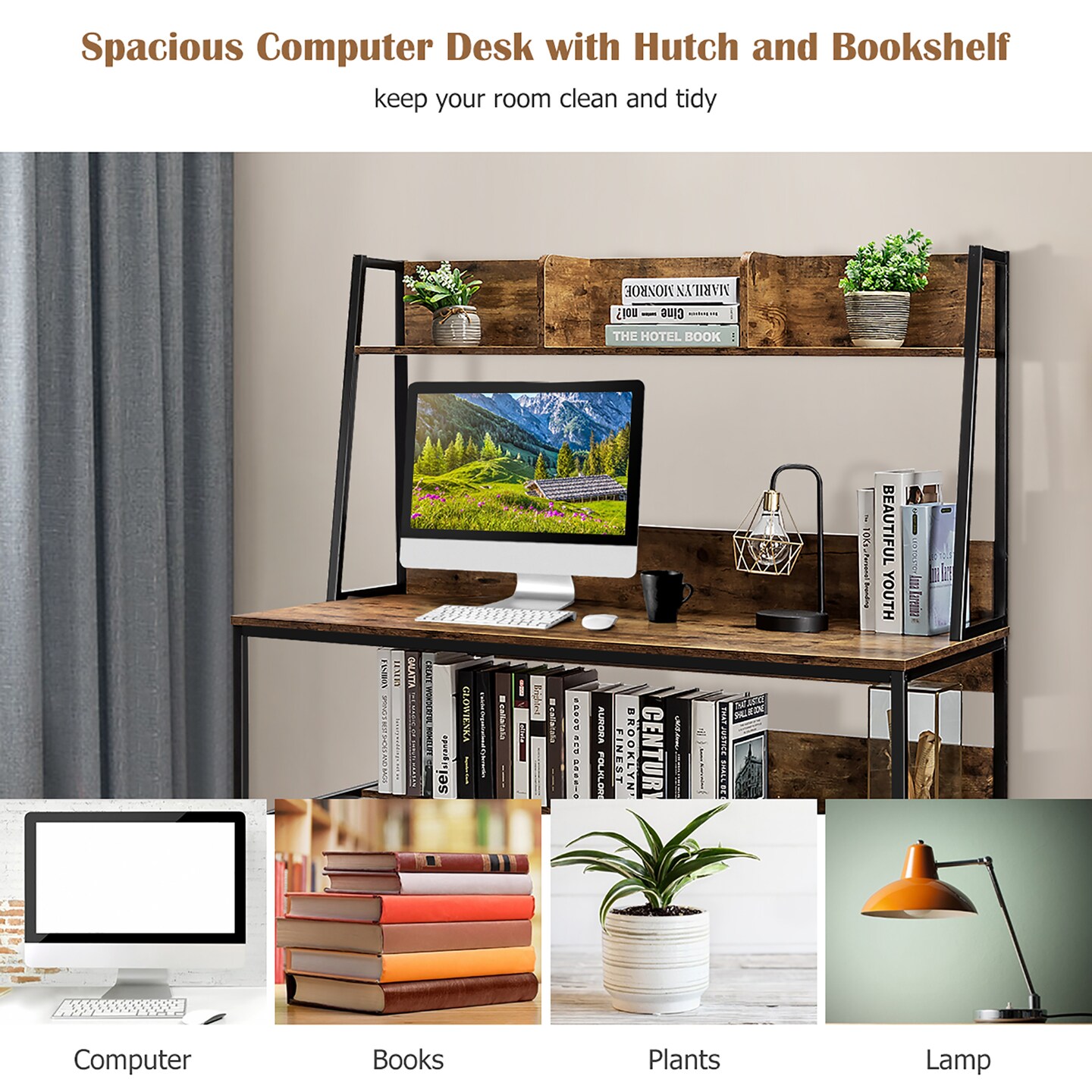 Costway 47&#x27;&#x27; Computer Desk w/ 3 Storage Cubes &#x26; Open Bookcase Home Office