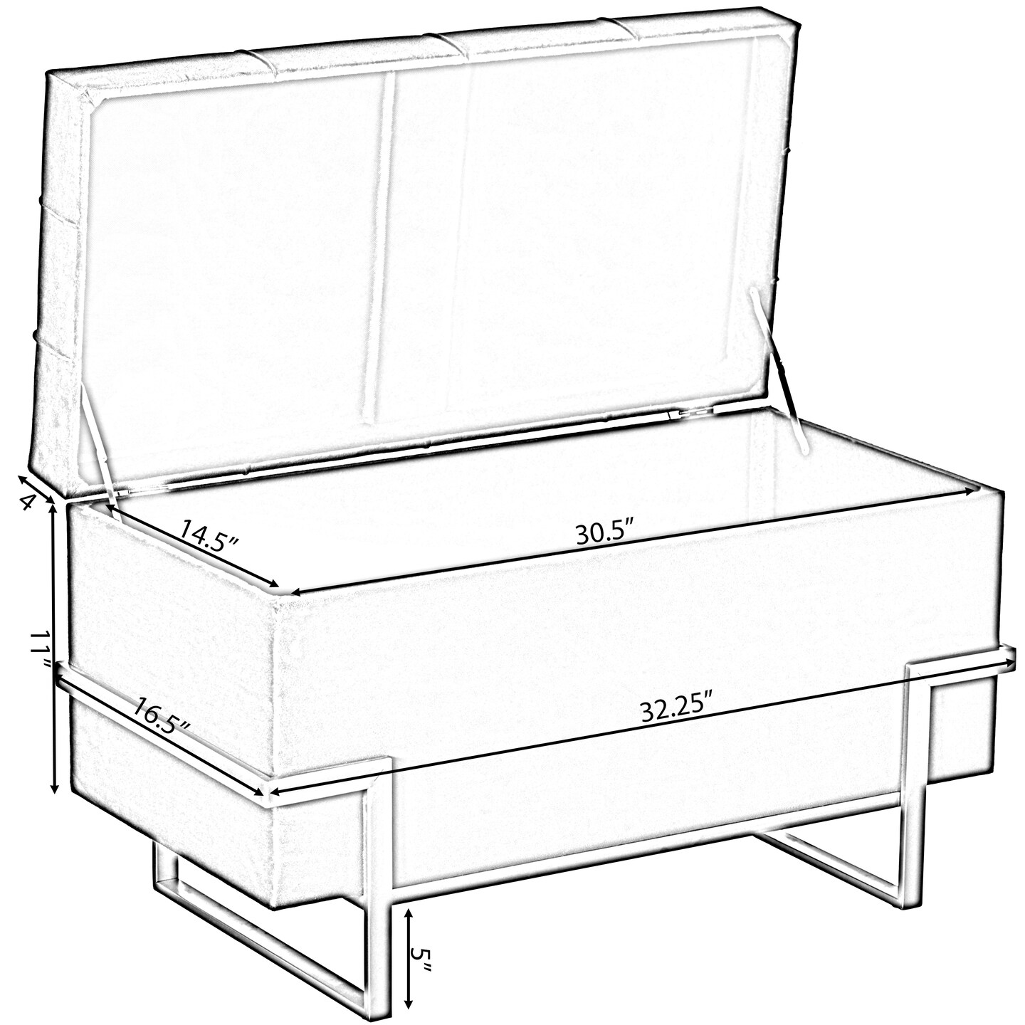 Rectangle Velvet Storage Ottoman Stool Box with Abstract Golden Legs | Decorative Sitting Bench for Living Room Home Decor with Unique Base Support