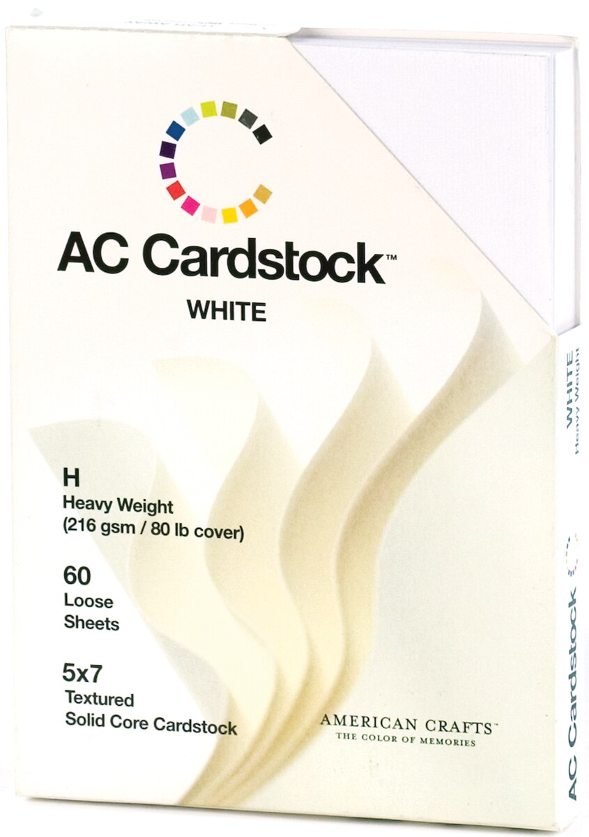 American Crafts 5x7" Textured Cardstock Pack - Solid White, 60 Sheets