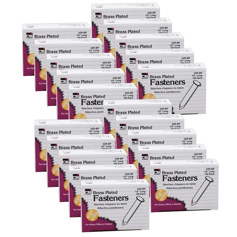Paper Fasteners, 1/2&#x22;, 100 Per Pack, 20 Packs