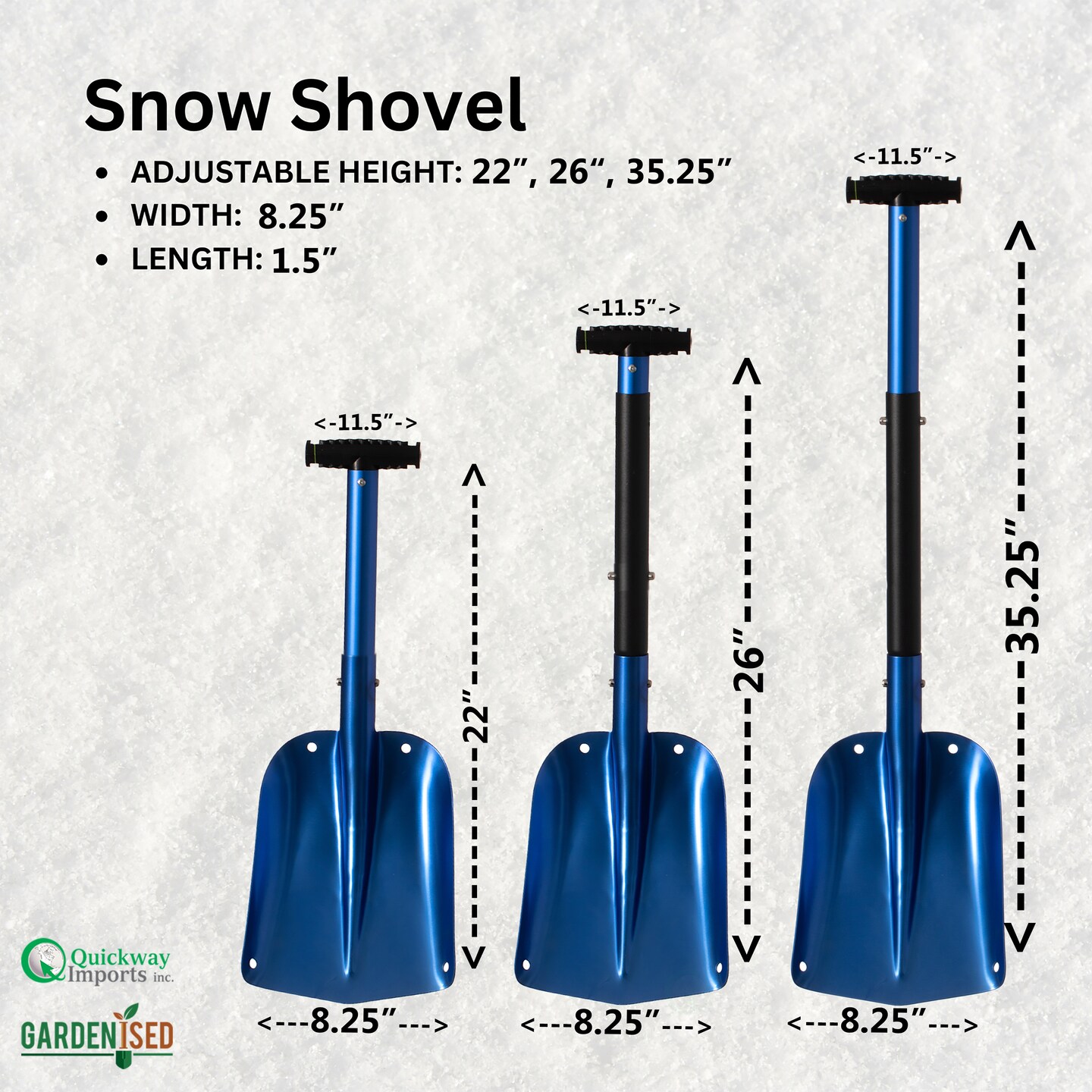 Lightweight Extendable Aluminum Telescoping Compact Utility Snow Shovel, Blue Single