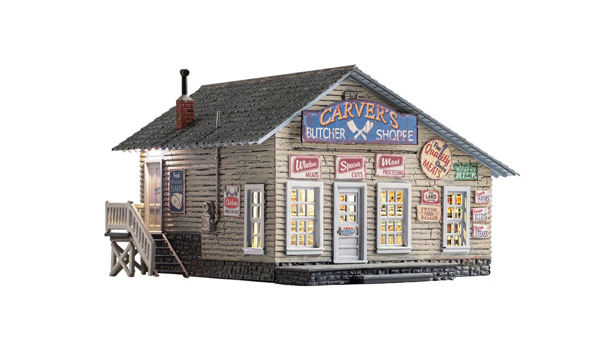 Woodland Scenics   N CARVER&#x27;S BUTCHER SHOPPE Prebuilt Building