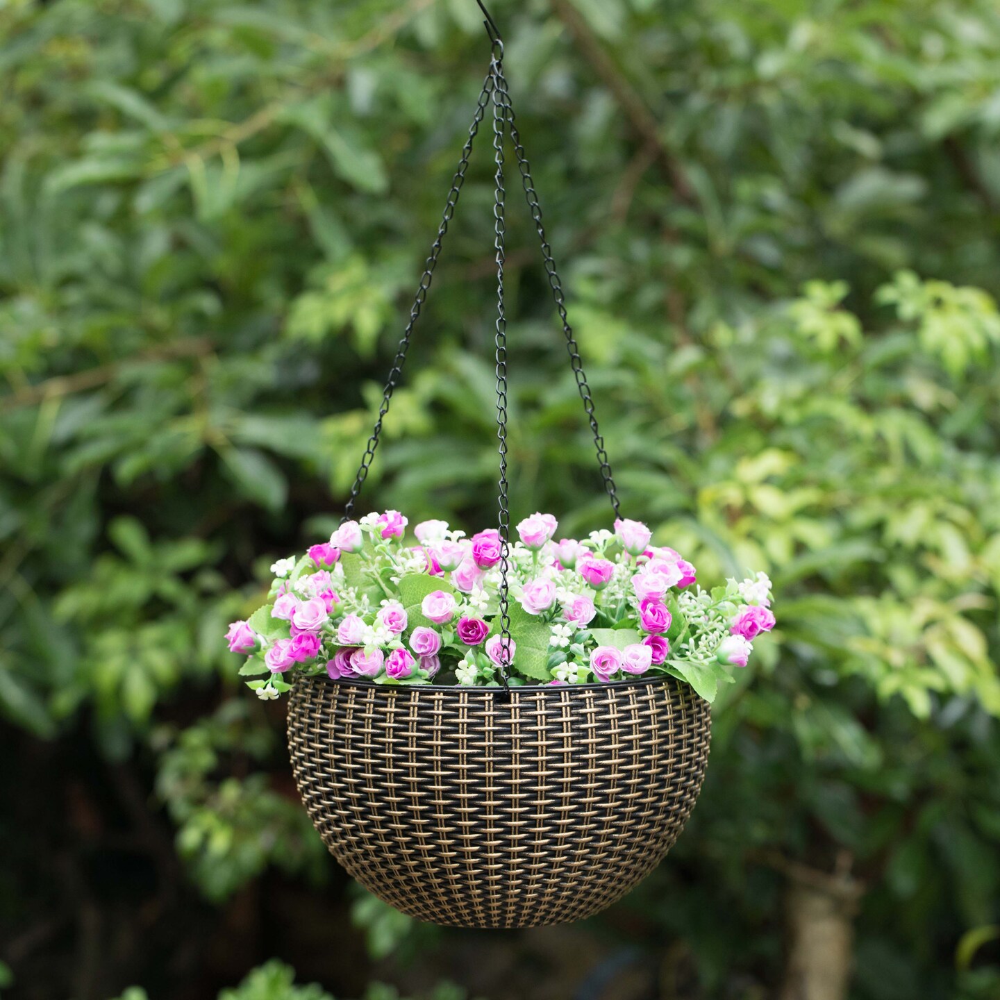 10&#x22; Self Watering Bronze Hanging Basket Flower Planter