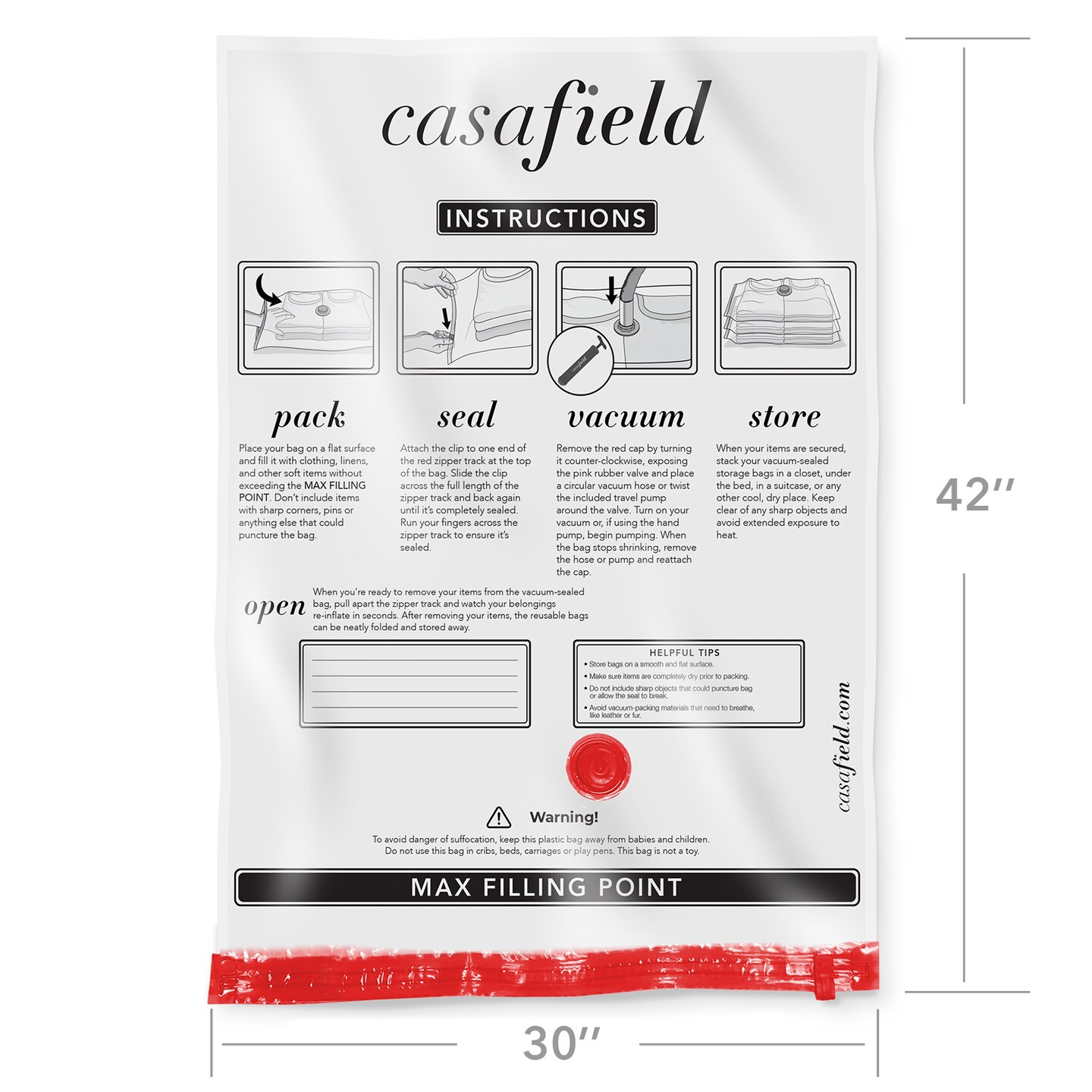 Casafield Vacuum Storage Bags with Travel Hand Pump, Space Saving Compression Bags for Blankets, Clothes, Blankets, Comforters