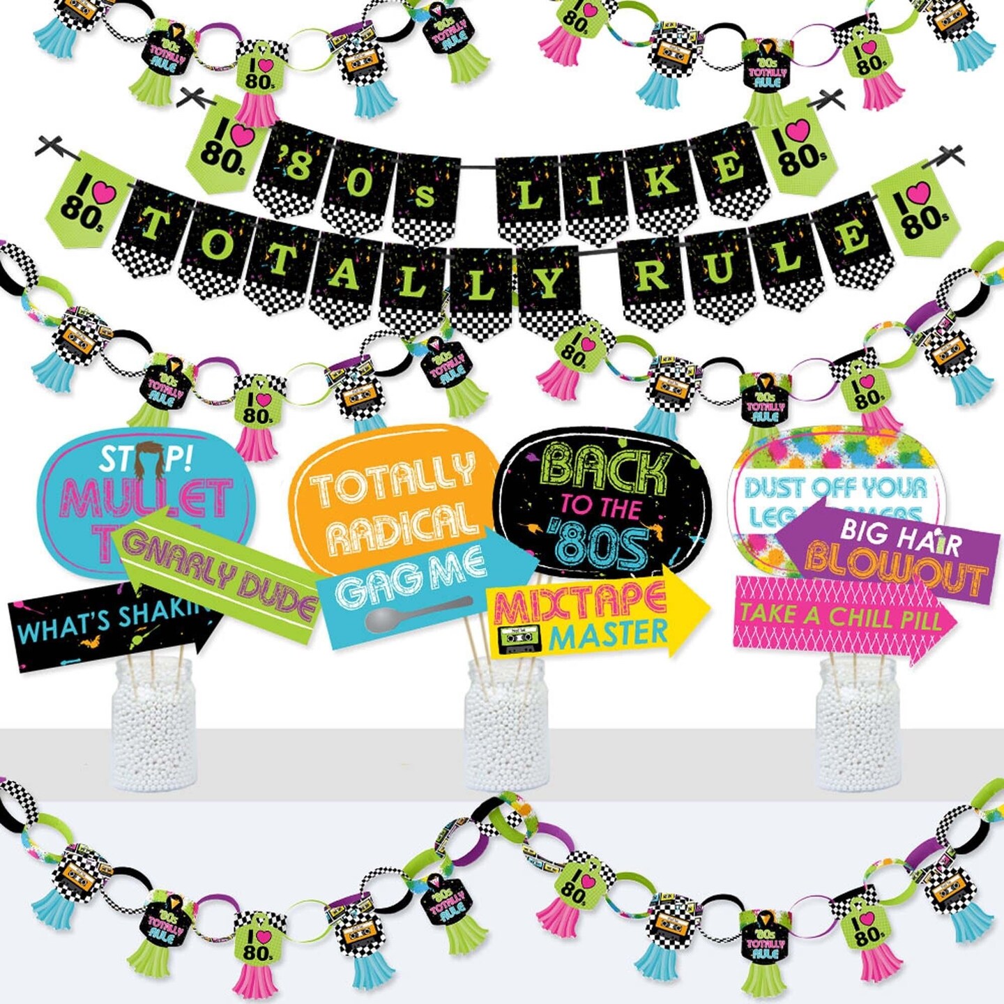 Big Dot of Happiness 80&#x27;s Retro - Banner and Photo Booth Decorations - Totally 1980s Party Supplies Kit - Doterrific Bundle
