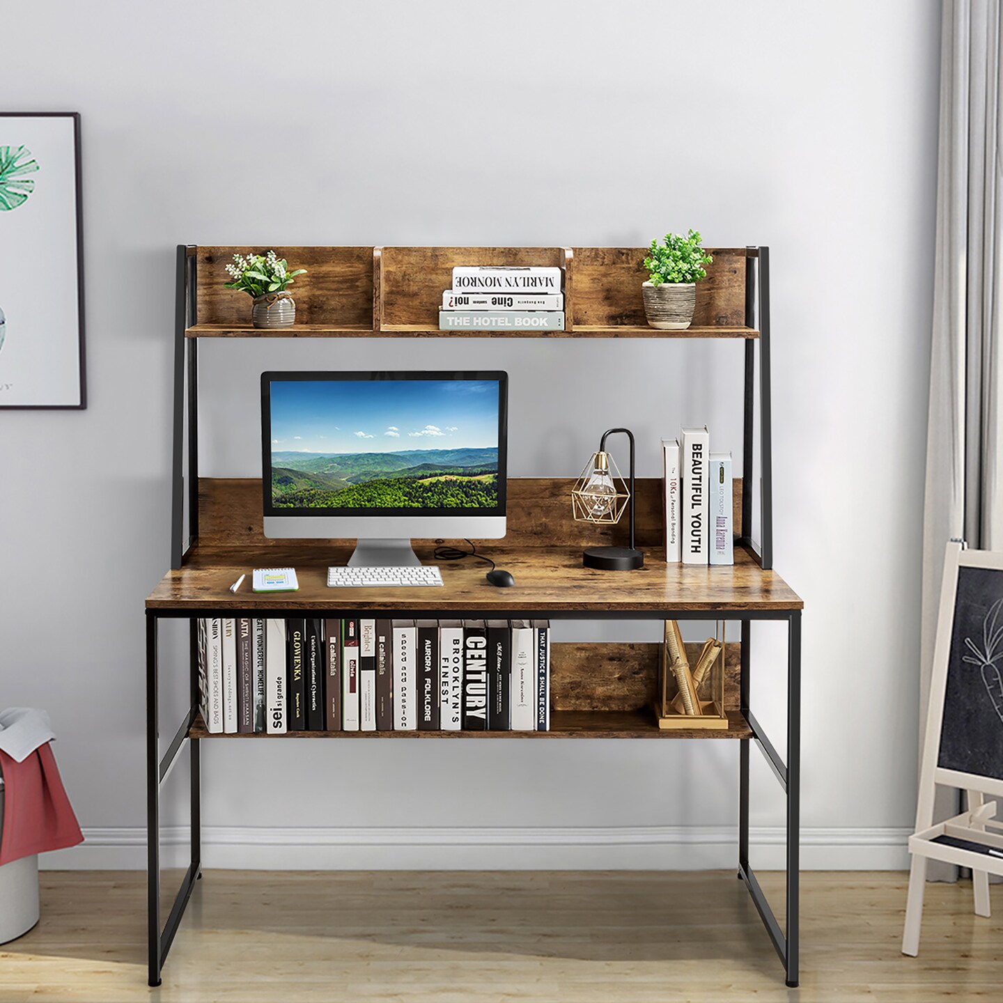 Costway 47&#x27;&#x27; Computer Desk w/ 3 Storage Cubes &#x26; Open Bookcase Home Office