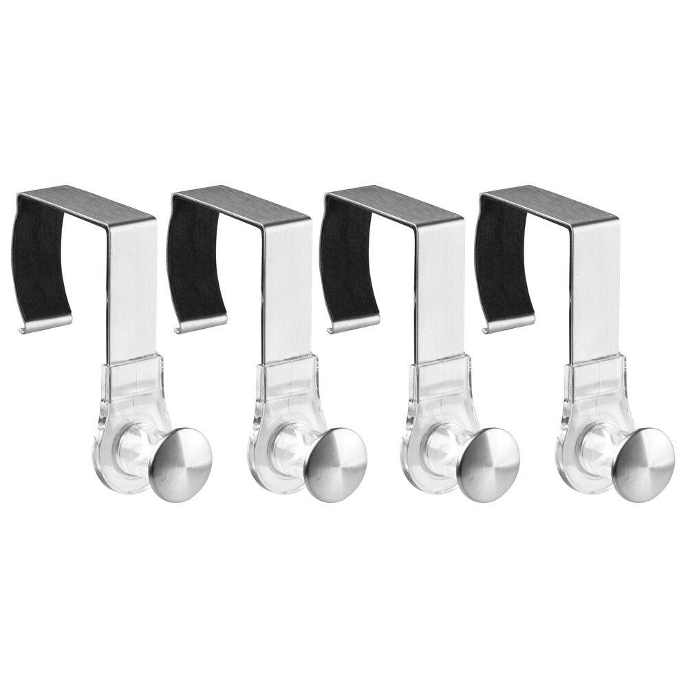 mDesign Office Over the Cubicle Storage Organizer Hooks, 4 Pack - Clear/Brushed