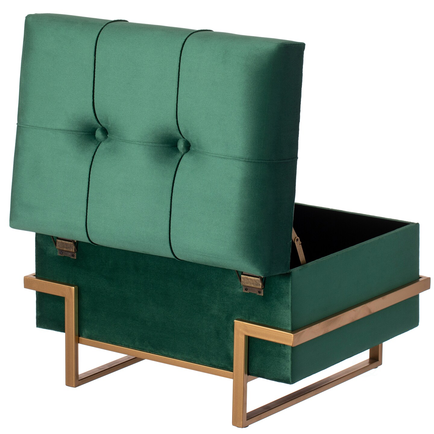 Rectangle Velvet Storage Ottoman Stool Box with Abstract Golden Legs | Decorative Sitting Bench for Living Room Home Decor with Unique Base Support