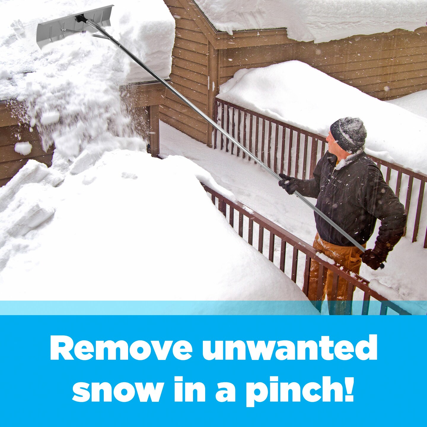 Quickway Imports Snow Rake Shovel | Aluminum Snow &#x26; Leaf Removal Tool &#x26; Pusher Scraper for House Roof &#x26; Car with 26&#x201D; Rolling Blade, Lightweight 5-21&#x2019; Telescoping Extendable Handle &#x26; Nonslip Grip