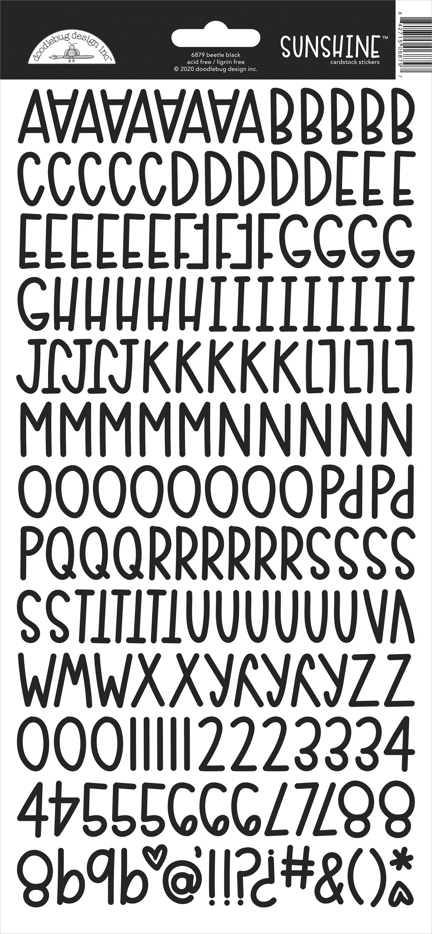 Doodlebug Sunshine Cardstock Alpha Stickers 6"X13"-Beetle Black