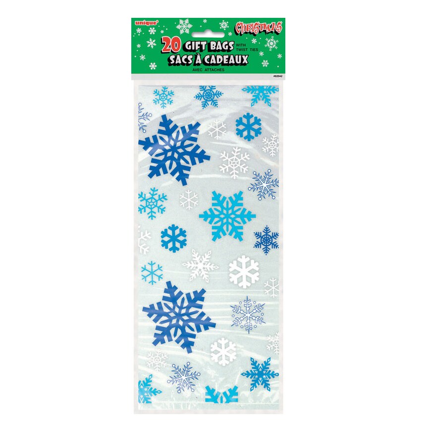 20 Snowflakes Blue Cello Treat Bags