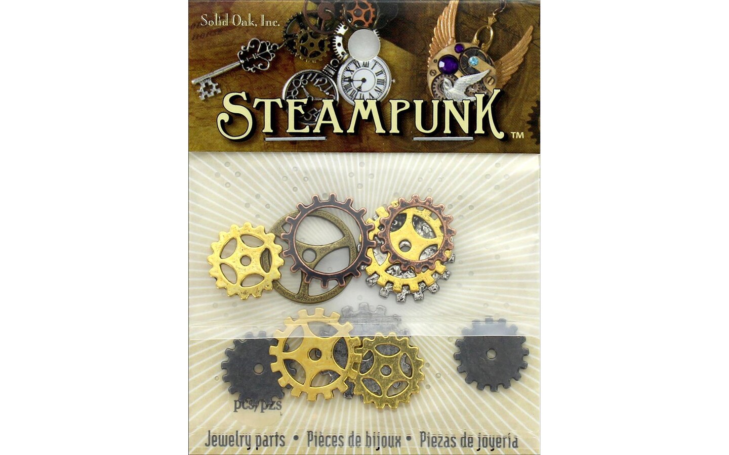 Solid Oak Steampunk Charm Small Gears