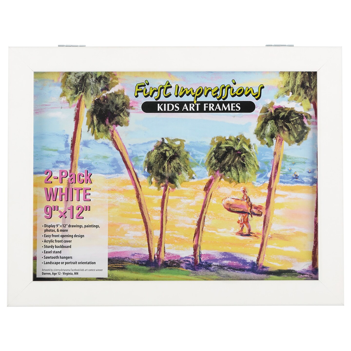 First Impressions Kids Interchangeable Artwork Frame with Storage, 2 Pack, Easy to Change Front Opening, Holds Multiple Pieces, Wall or Tabletop Display, Black and White 9 x 12