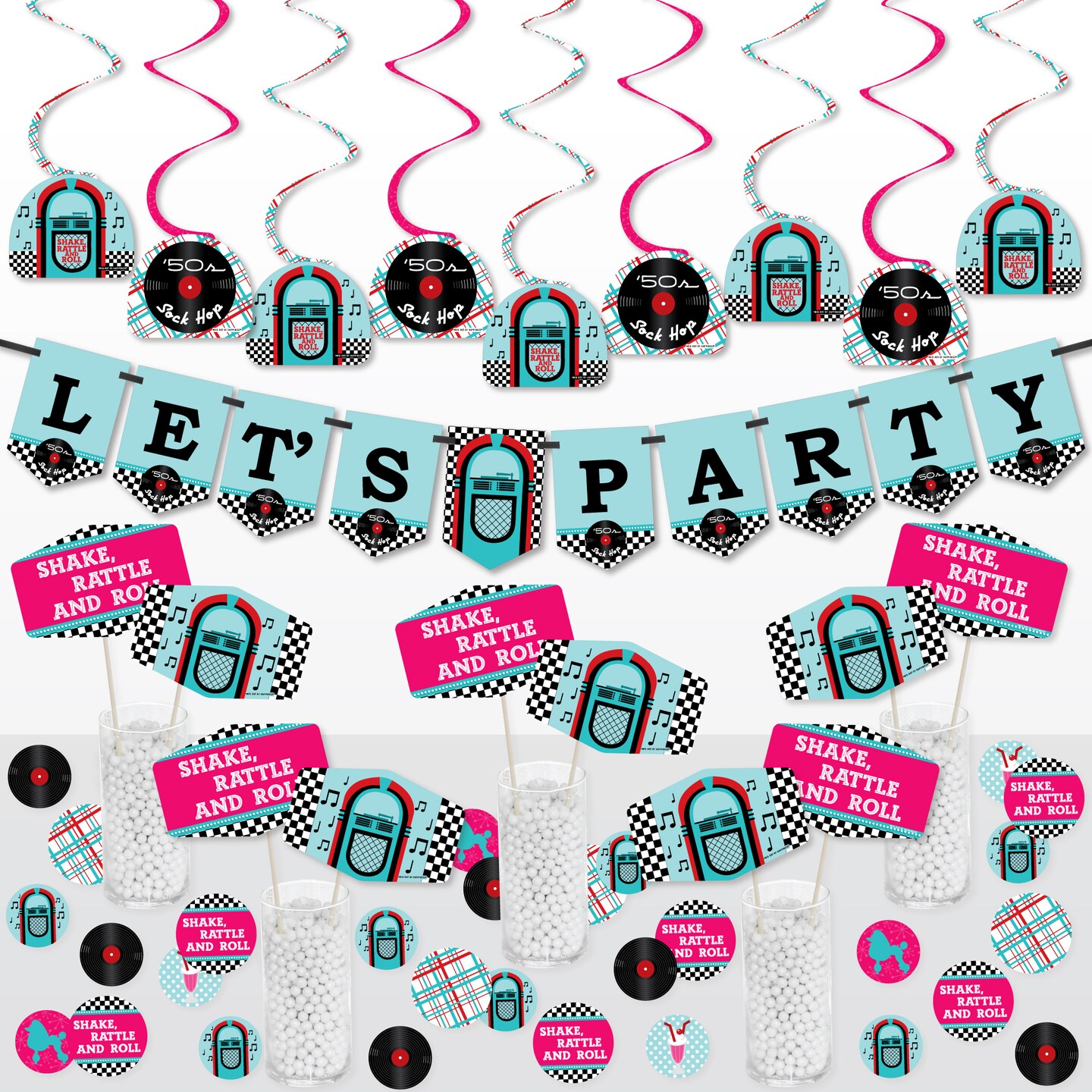 Big Dot of Happiness 50&#x2019;s Sock Hop - 1950s Rock N Roll Party Supplies Decoration Kit - Decor Galore Party Pack - 51 Pieces