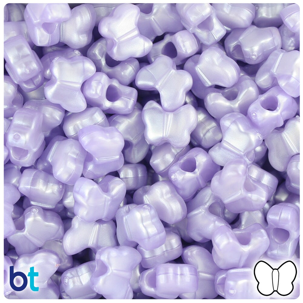 BeadTin Light Purple Pearl 13mm Butterfly Plastic Pony Beads (250pcs)