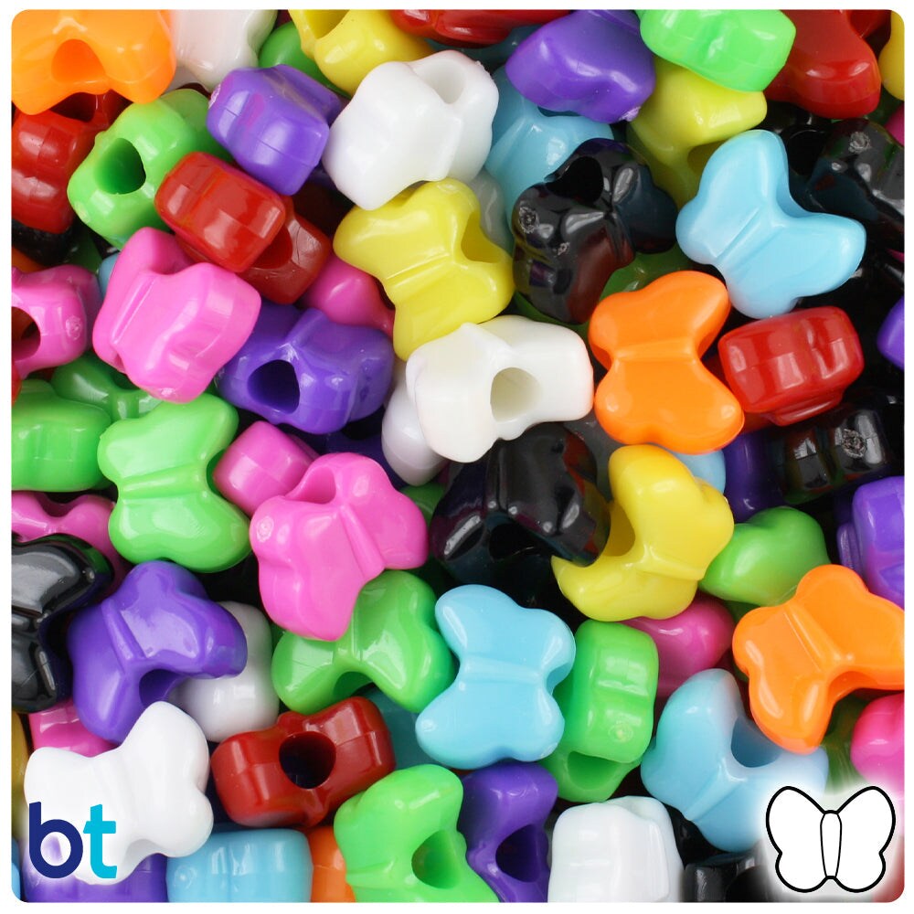 BeadTin Opaque Mix 13mm Butterfly Plastic Pony Beads (250pcs)