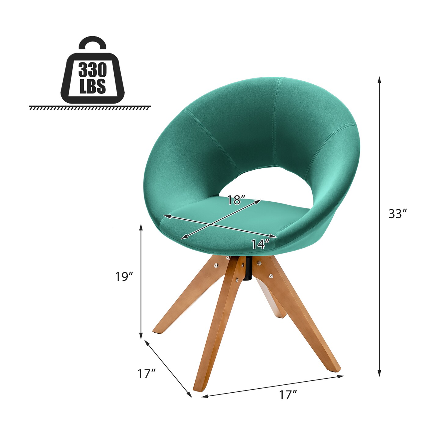 Costway Mid Century Modern Swivel Accent Chair Fabric Armchair Velvet Living Room Pink\Blue\Green\Grey