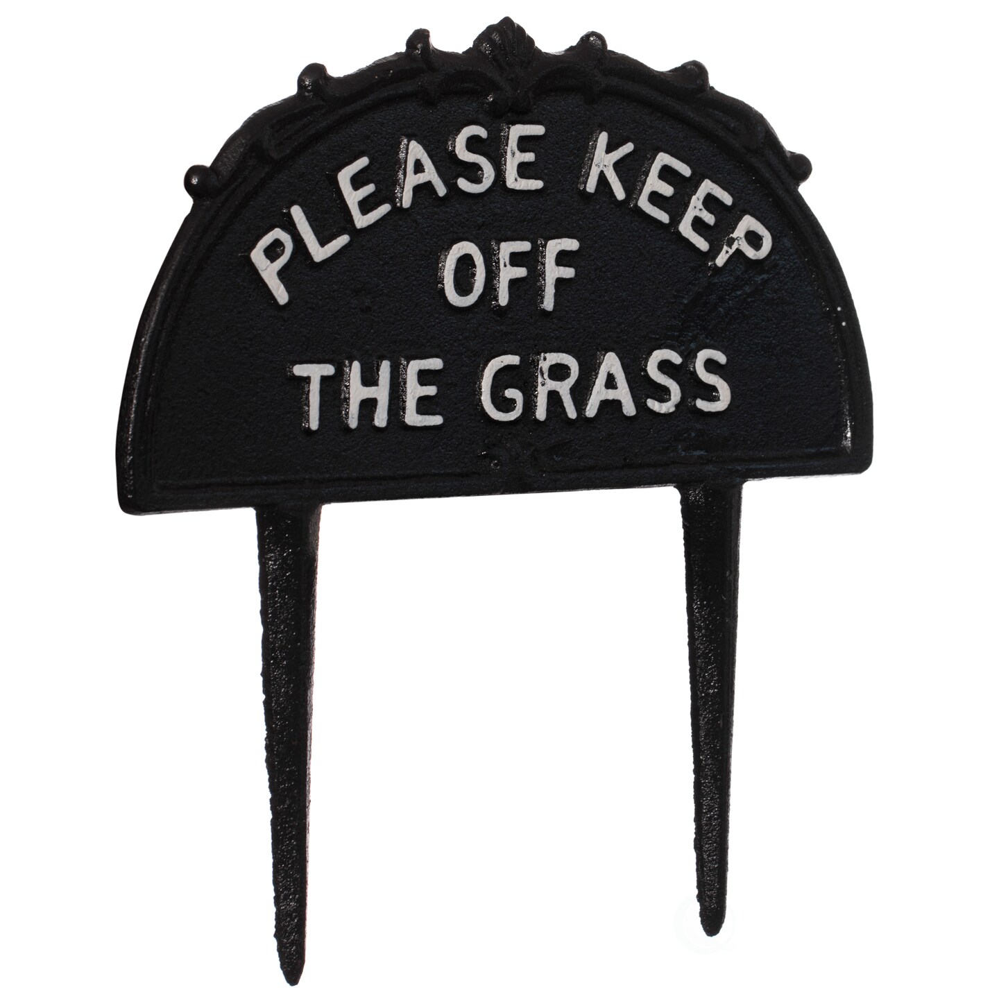 Decorative Please Keep Off The Grass Post, Outdoor Warning Ground Cast Iron Stake, Black