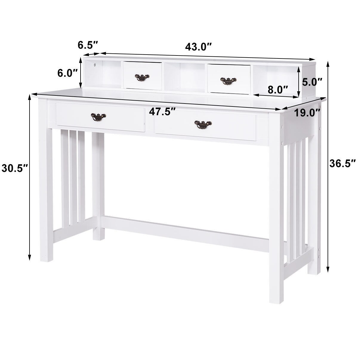 Costway Writing Desk Mission White Home Office Computer Desk 4 Drawer