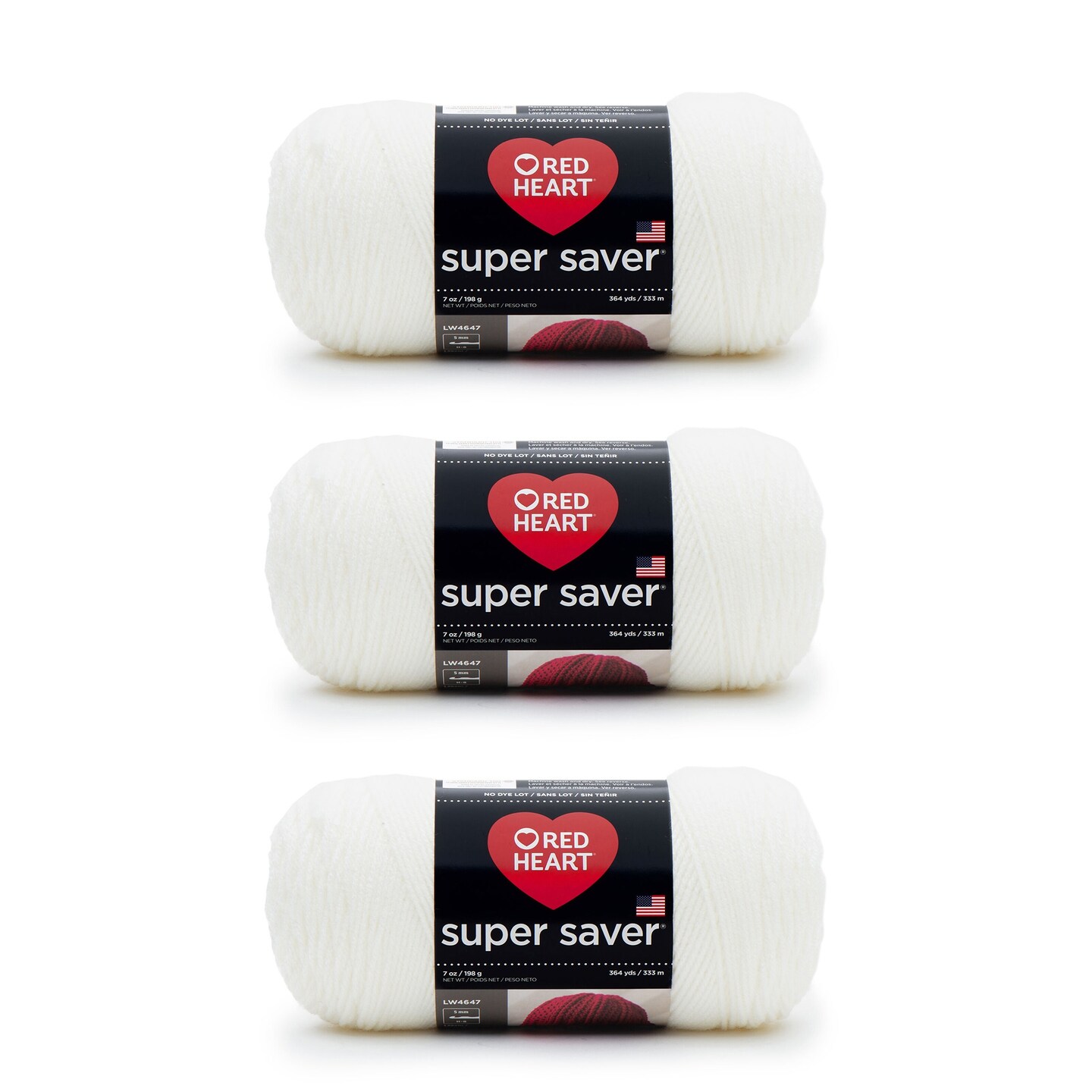 Red Heart Super Saver Soft White Yarn - 3 Pack of 198g/7oz - Acrylic - 4 Medium (Worsted) - 364 Yards - Knitting/Crochet