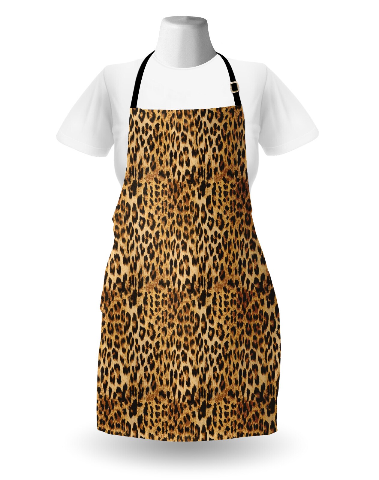 Ambesonne Brown Apron, Leopard Print Animal Skin Digital Printed Wild Savannah Themed Spotted Pattern Art, Unisex Kitchen Bib with Adjustable Neck for Cooking Gardening, Adult Size, Brown
