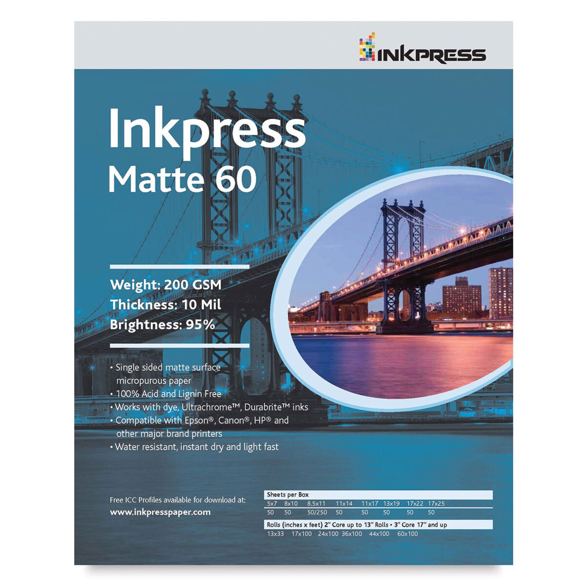 Inkpress - Inkjet Papers, 8-1/2&#x22; x 11&#x22;, Matte 60, 50 Sheets