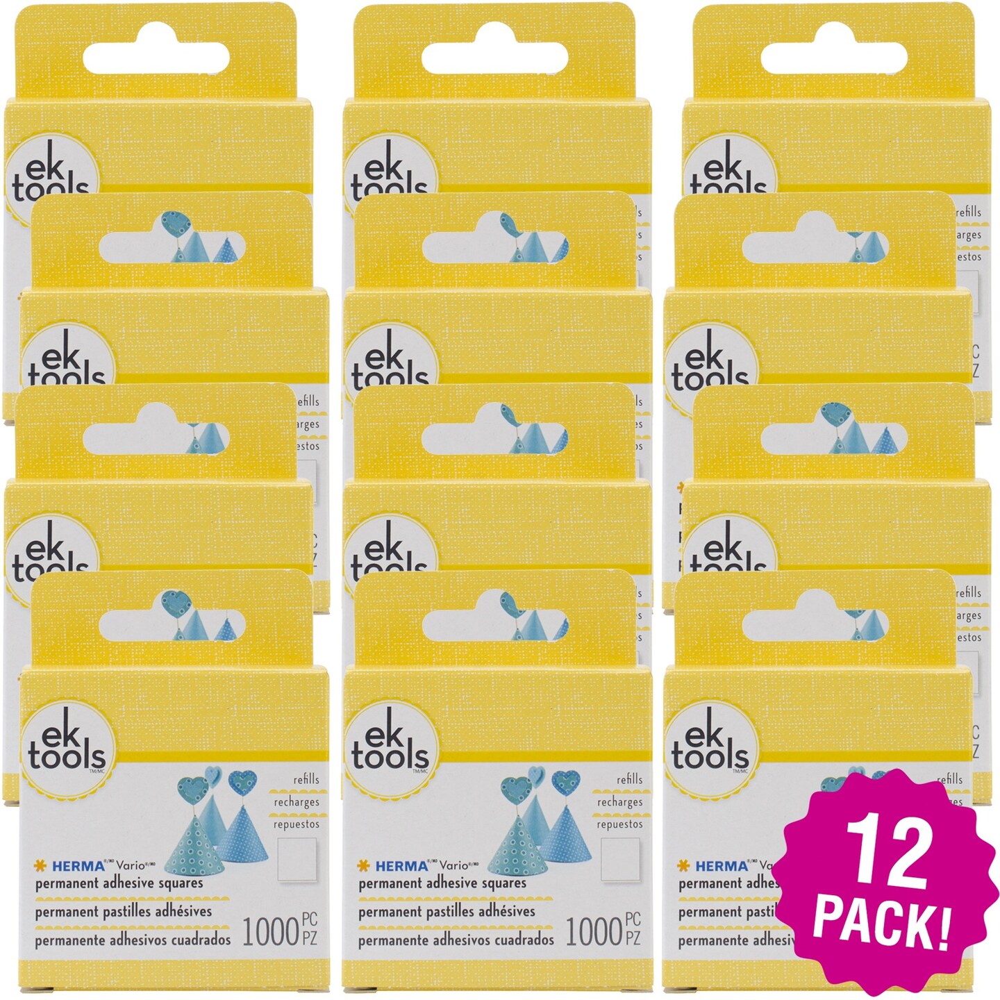Multipack of 12 - EK Tools HERMA Vario Adhesive Tab Refill Permanent-Permanent-1000pcs, For E5501074
