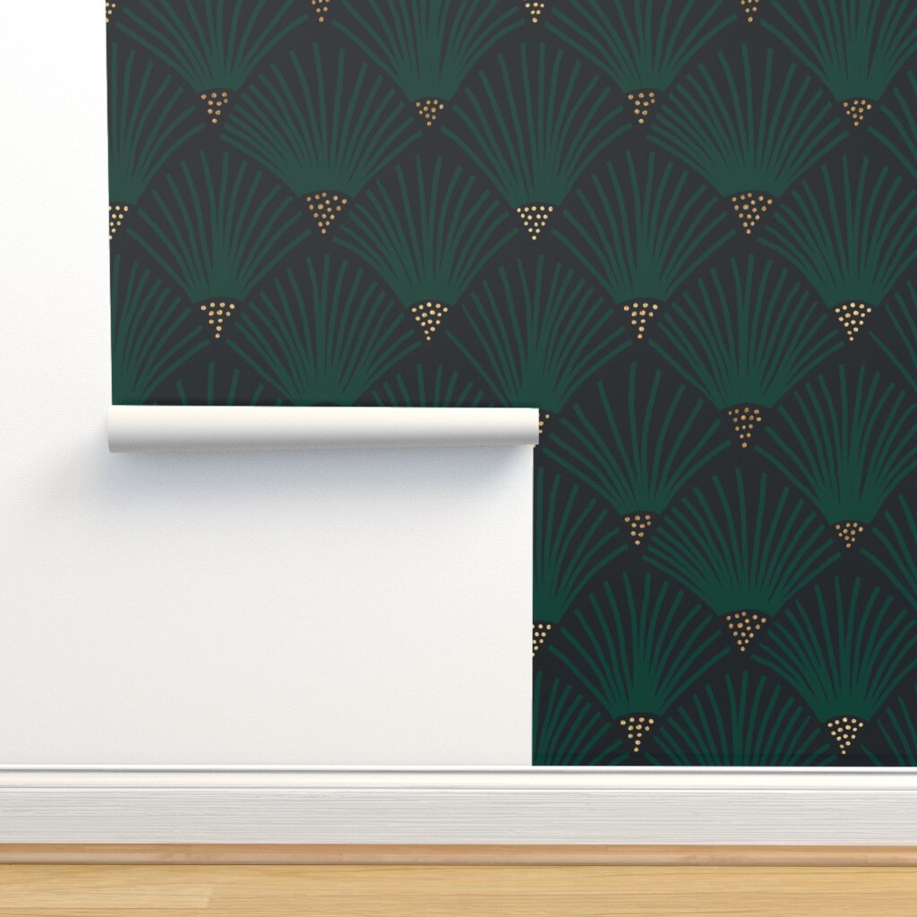 Art Deco Dark Emerald Glamorous Vintage Elegant 1920S Flapper Custom Pre-pasted Wallpaper by Spoonflower Pre-Pasted Wallpaper 2FT Wide