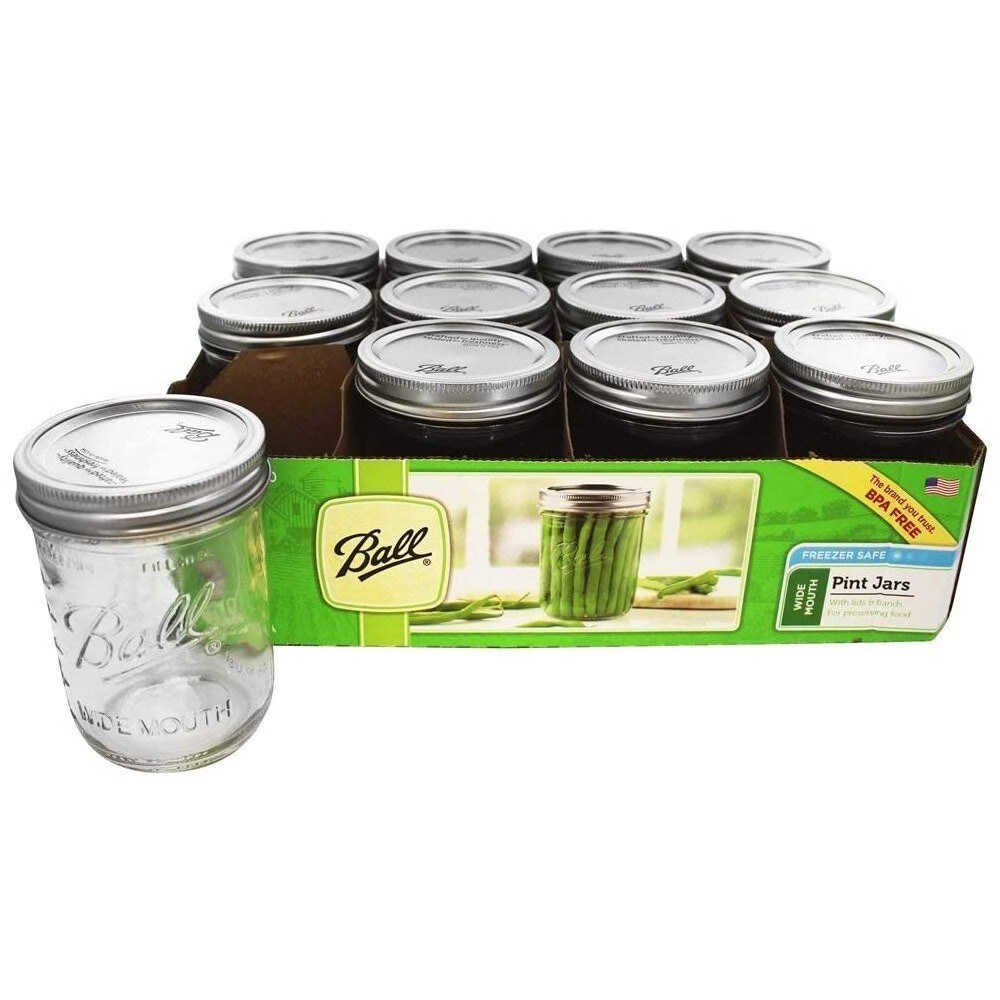 Ball Wide Mouth Pint Mason Jars, 16 oz, Set of 12