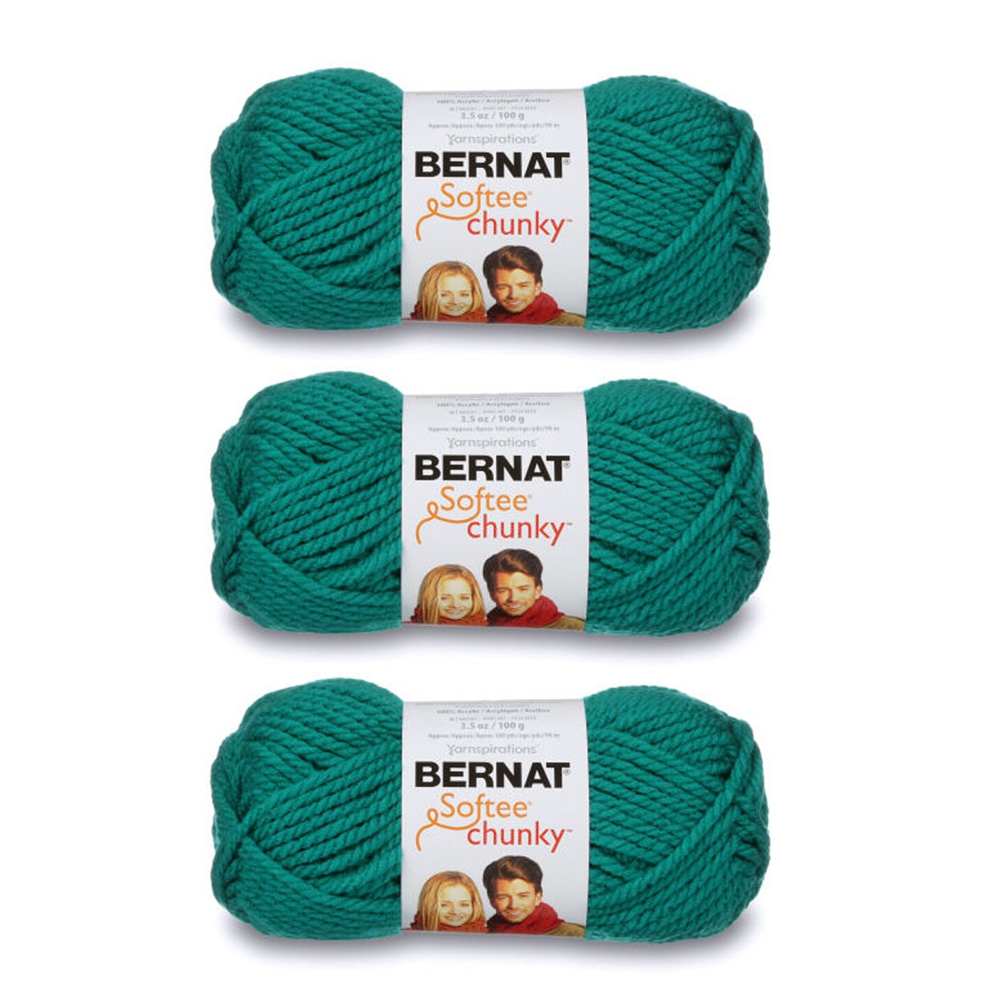 Bernat Softee Chunky Emerald Yarn 3 Pack of 100g 3.5oz Acrylic 6 Super Bulky 108 Yards Knitting Crochet