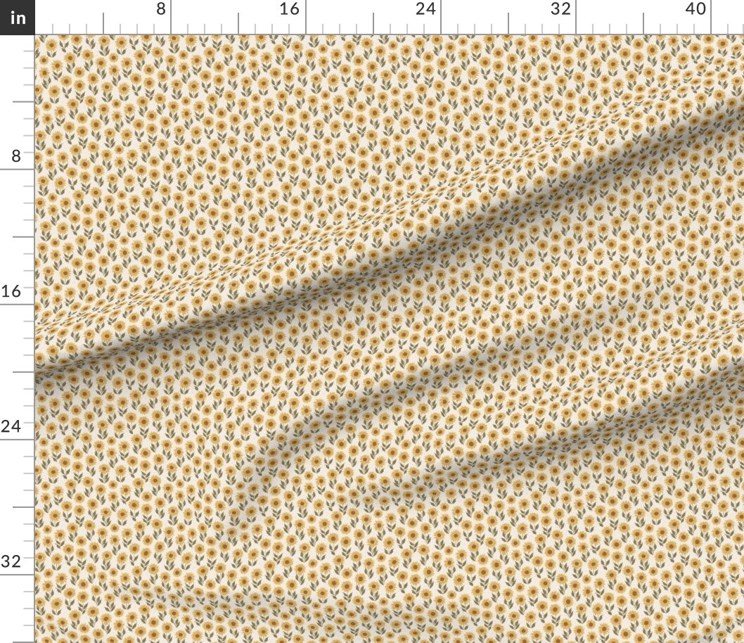 Petal Signature Cotton by the Yard or Fat Quarter Mini Micro Vintage Sunflowers Golden Yellow Flowers Floral Small Autumn Fall Sunflower Custom Printed Fabric by Spoonflower