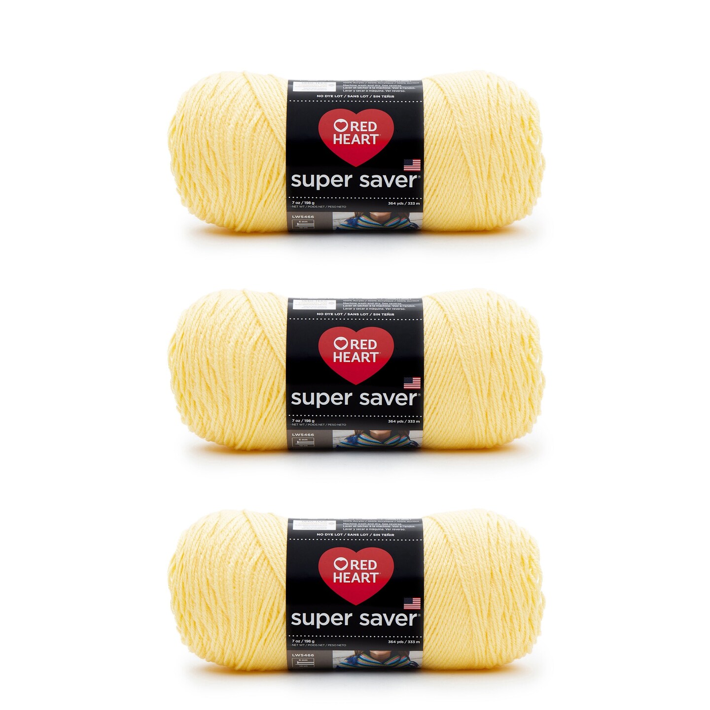 Red Heart Super Saver Lemon Yarn 3 Pack of 198g/7oz Acrylic 4