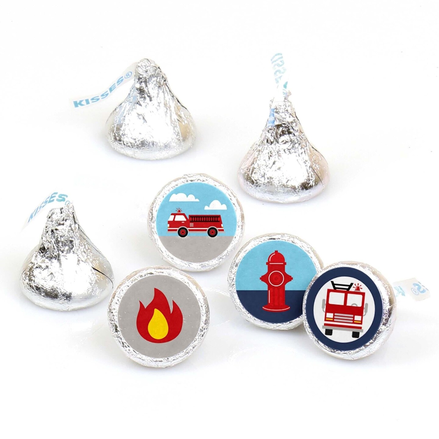 Big Dot of Happiness Fired Up Fire Truck - Firefighter Firetruck Party Round Candy Sticker Favors - Labels Fits Chocolate Candy (1 sheet of 108)