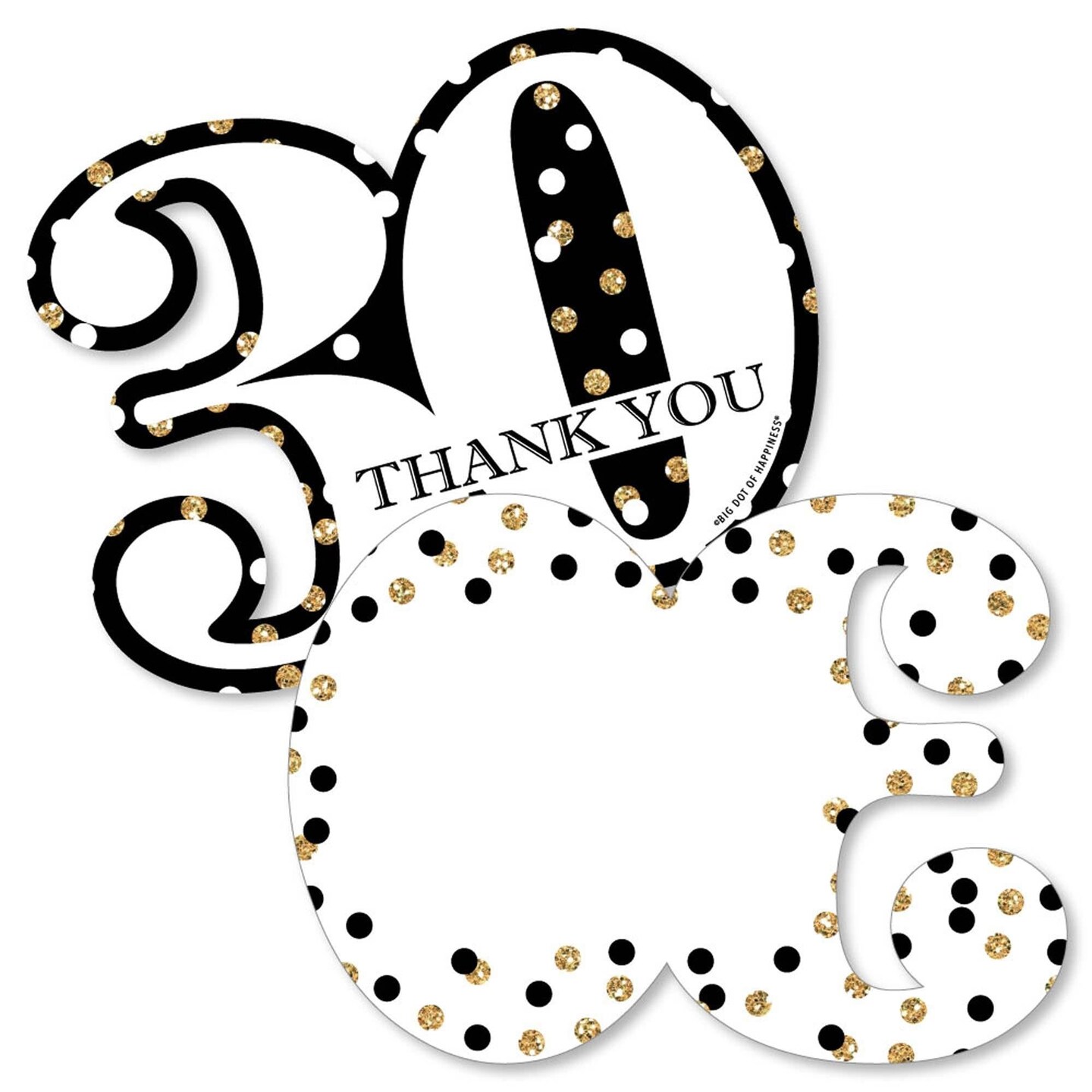 Big Dot of Happiness Adult 30th Birthday - Gold - Shaped Thank You ...