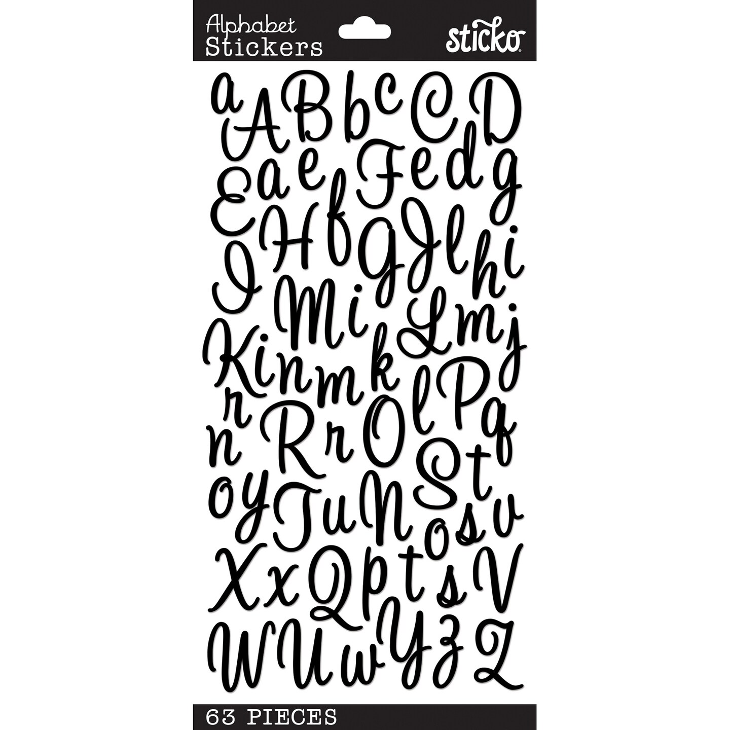 Multipack of 6 - Sticko Alphabet Stickers - Sweetheart Script, Black, 63pcs