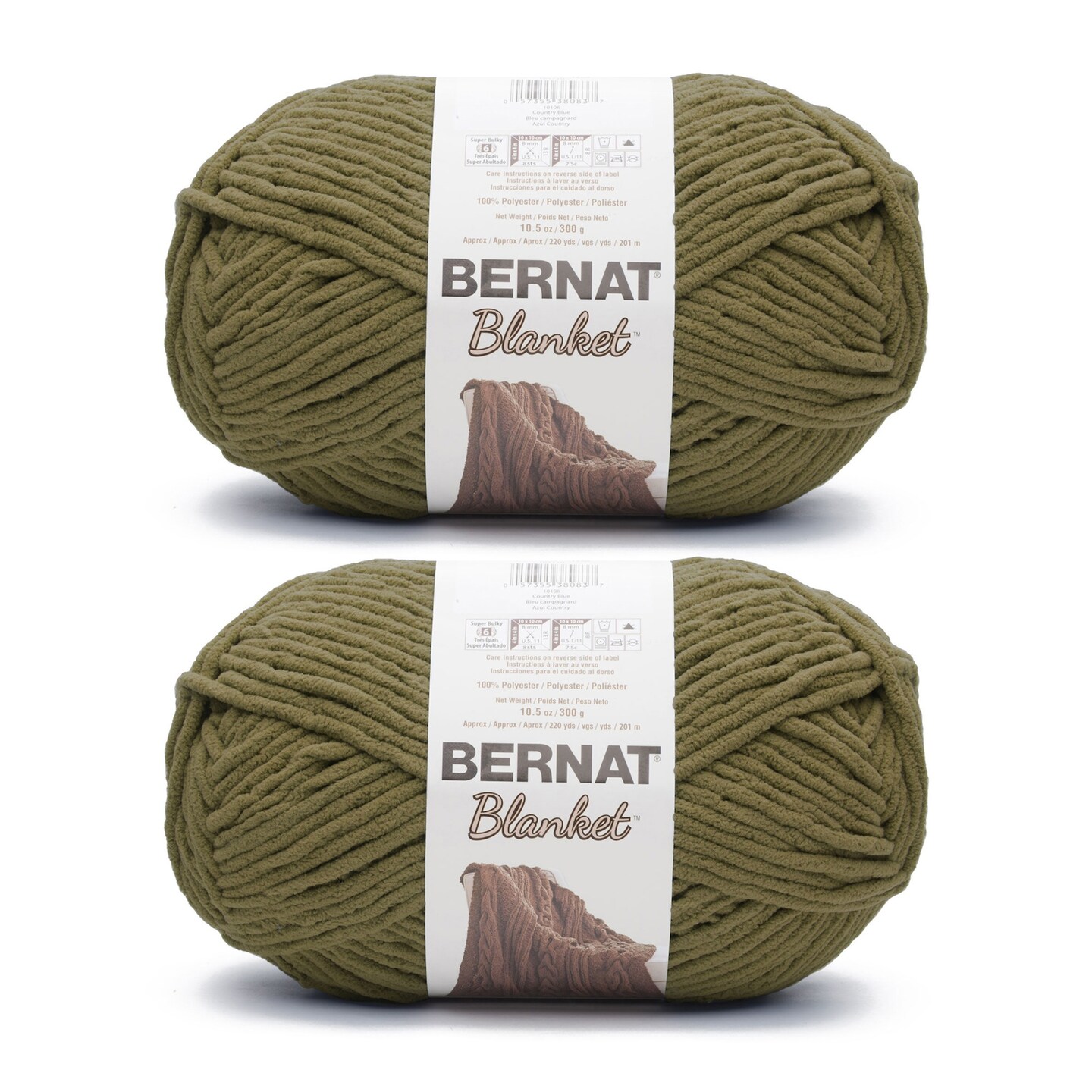 Bernat Blanket Olive Yarn - 2 Pack of 300g/10.5oz - Polyester - 6