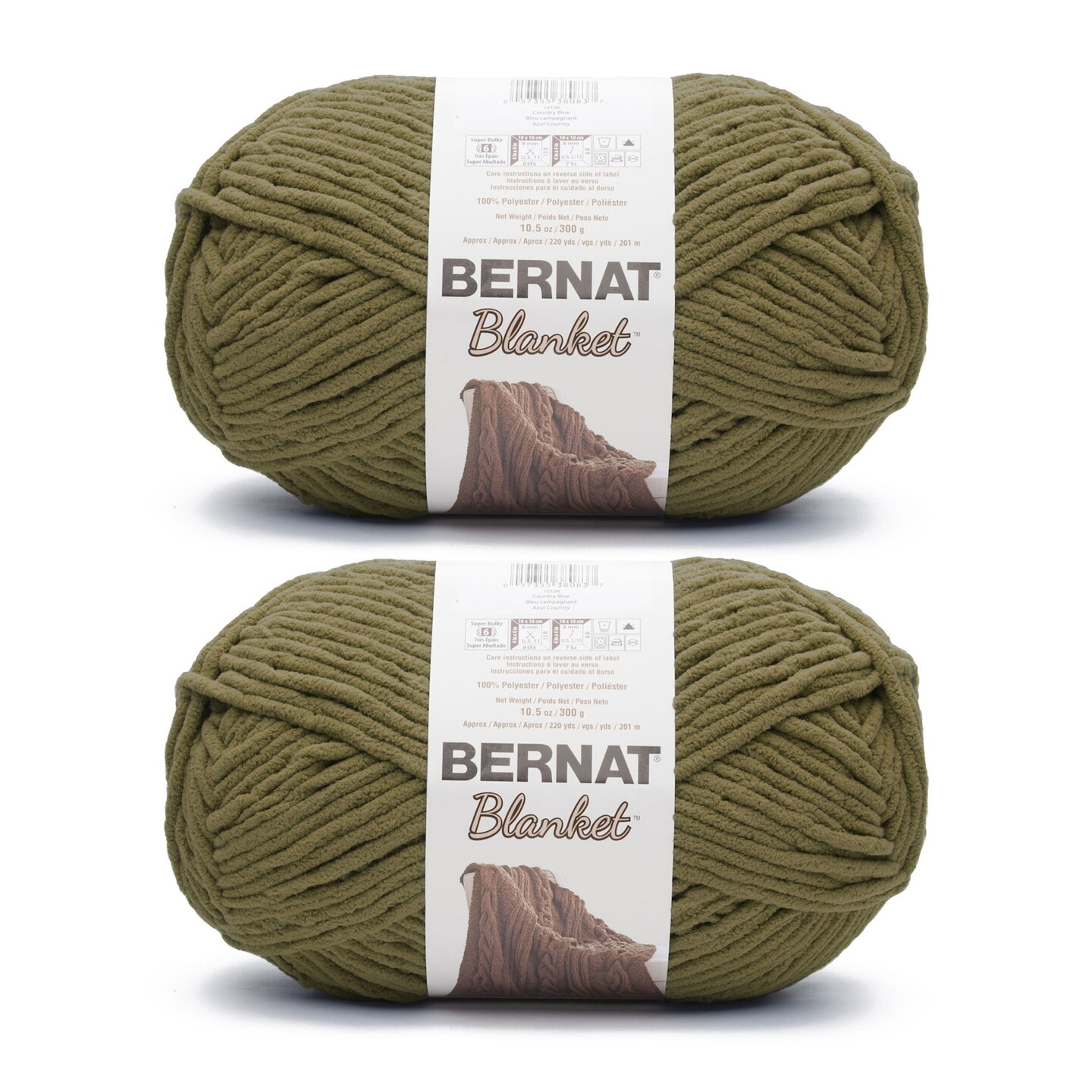 Bernat Blanket Olive Yarn - 2 Pack of 300g/10.5oz - Polyester - 6 Super Bulky - 220 Yards - Knitting/Crochet