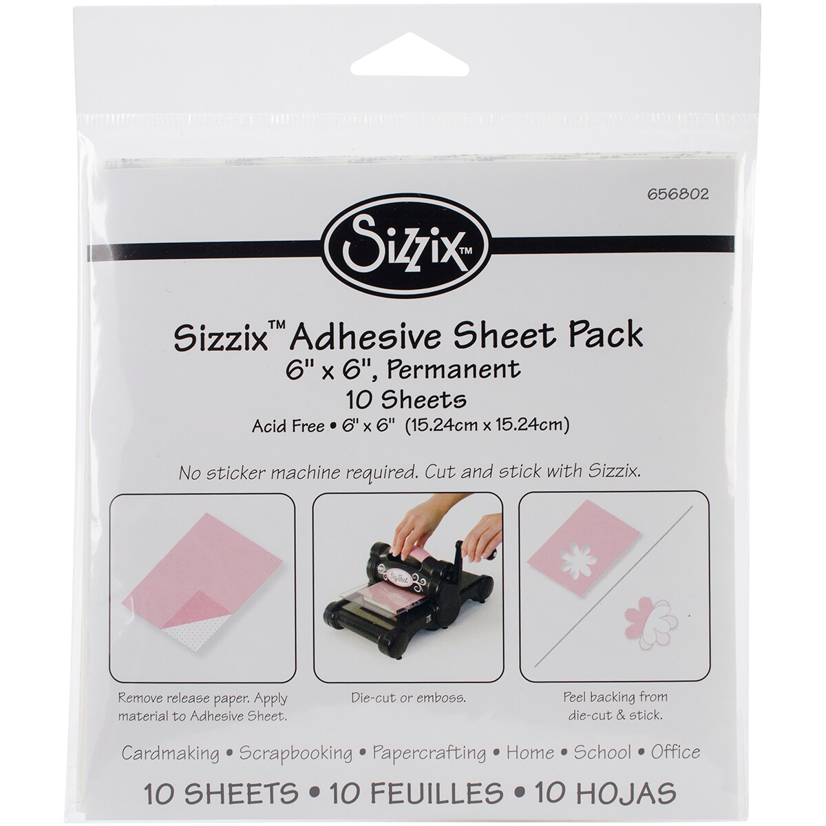 Sizzix Adhesive Sheets 6&#x22;X6&#x22; 10/Pkg-Permanent