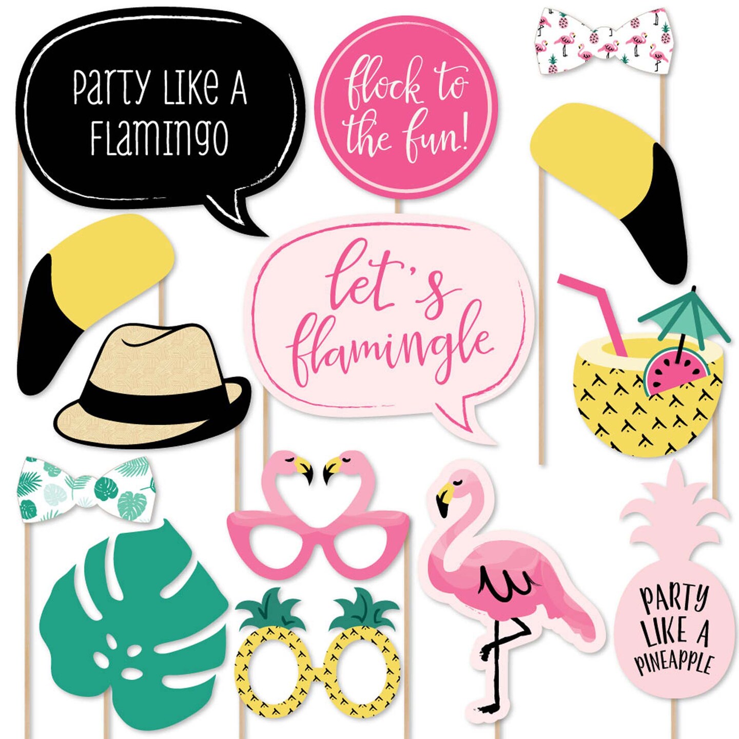 Big Dot of Happiness Pink Flamingo - Party Like a Pineapple - Tropical Summer Party Photo Booth Props Kit - 20 Count