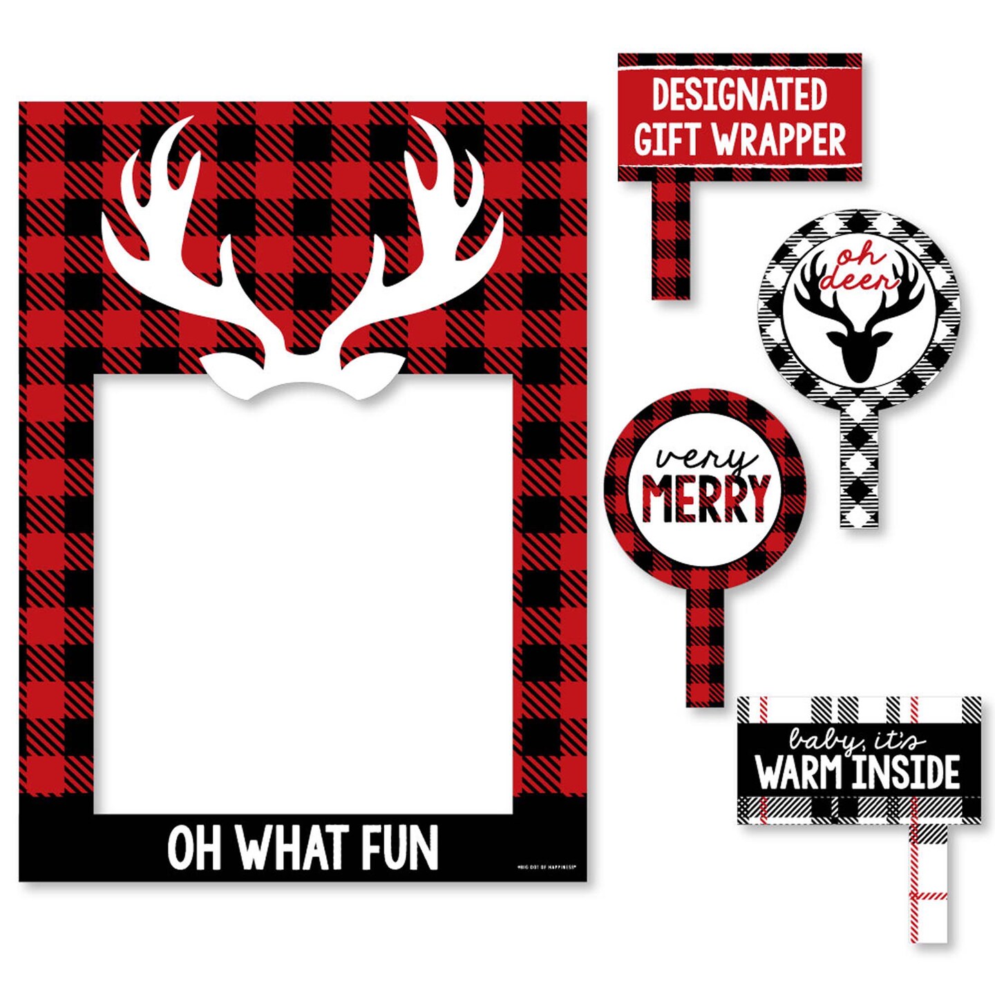 Big Dot of Happiness Prancing Plaid - Christmas and Holiday Buffalo Plaid Party Selfie Photo Booth Picture Frame &#x26; Props - Printed on Sturdy Material