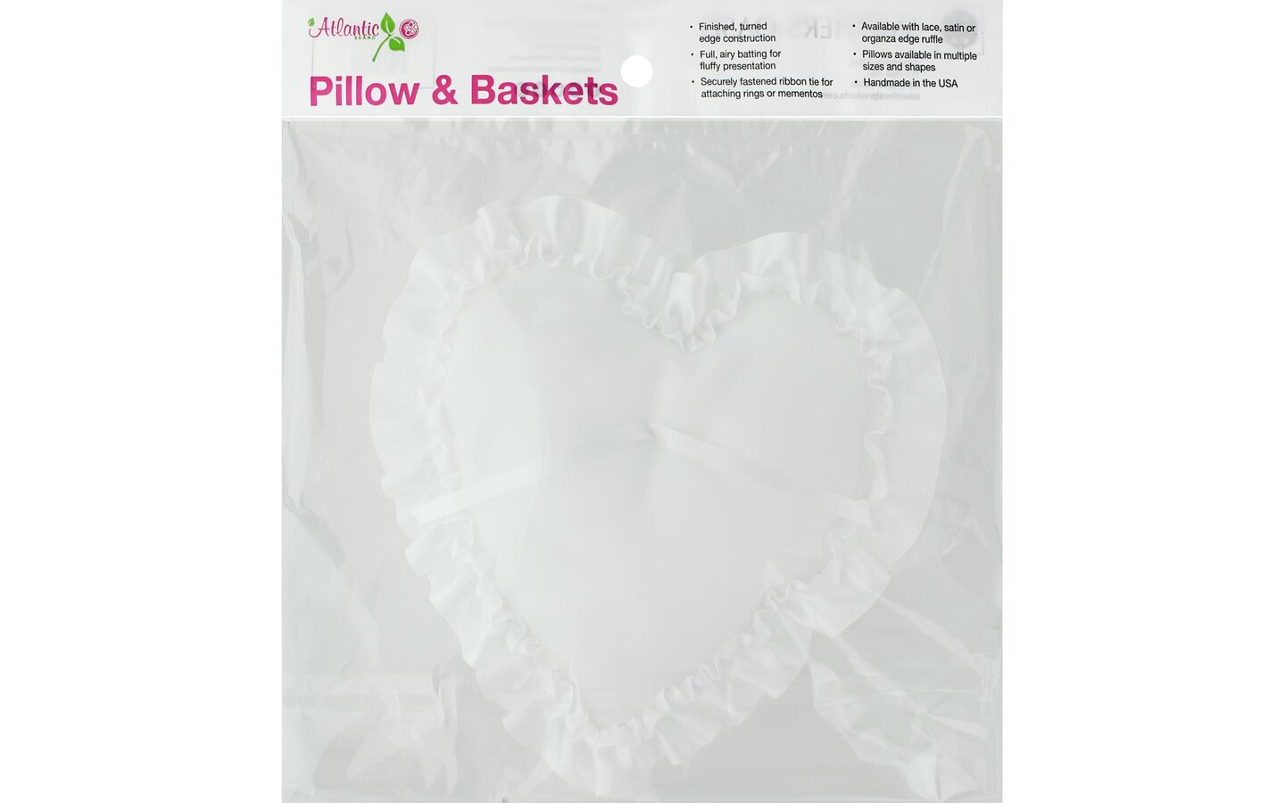 Atlantic White Satin Edge Pillow 10&#x22; Heart