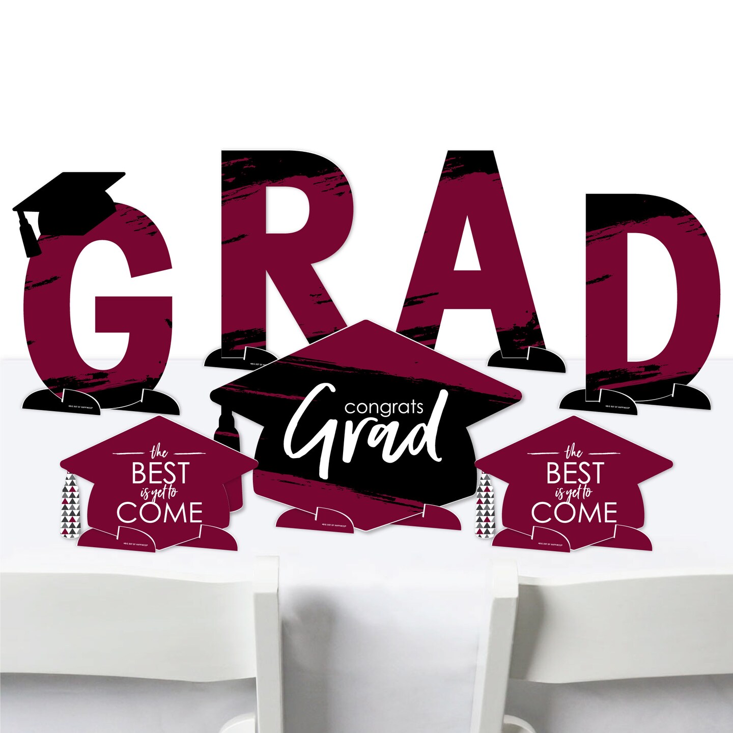 Big Dot of Happiness Maroon Graduation Party Centerpiece Table Decorations - Tabletop Standups - 7 Pieces