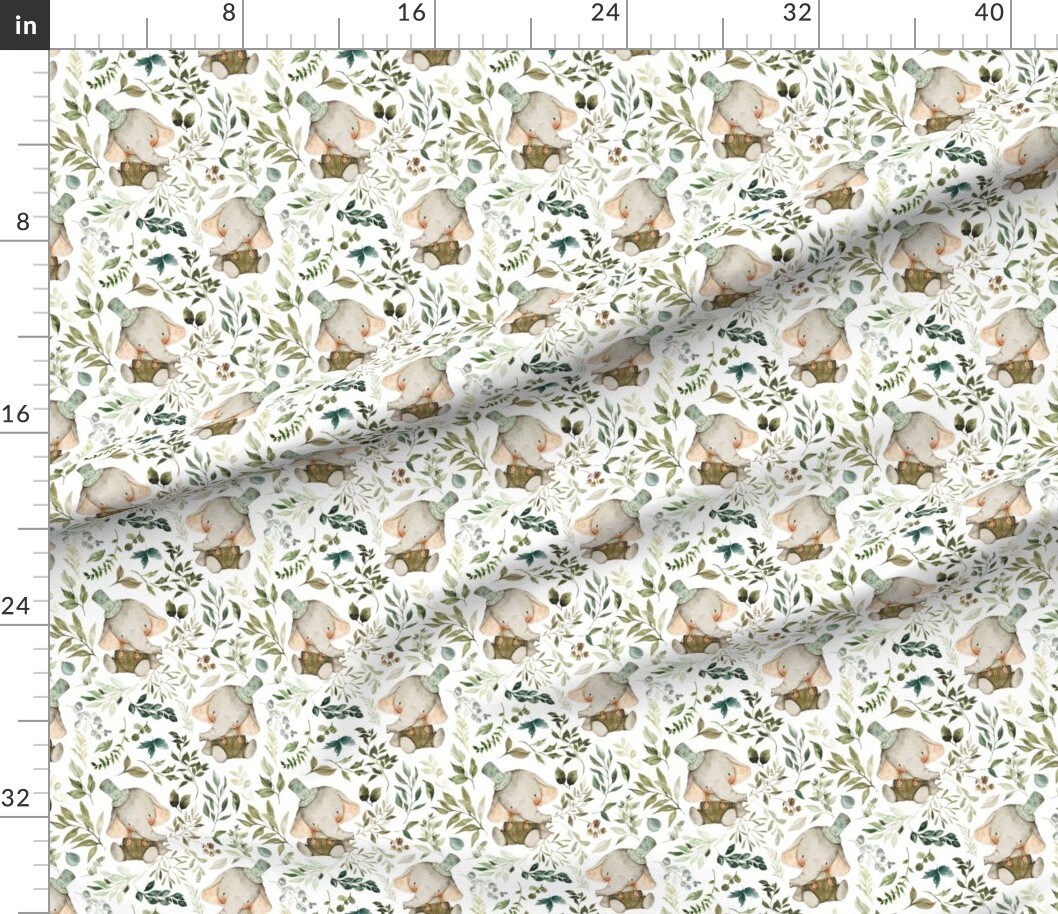 Various Fabrics by the Yard or Fat Quarter Elephant Botanical Leaves Nature Animal Custom Printed Fabric by Spoonflower